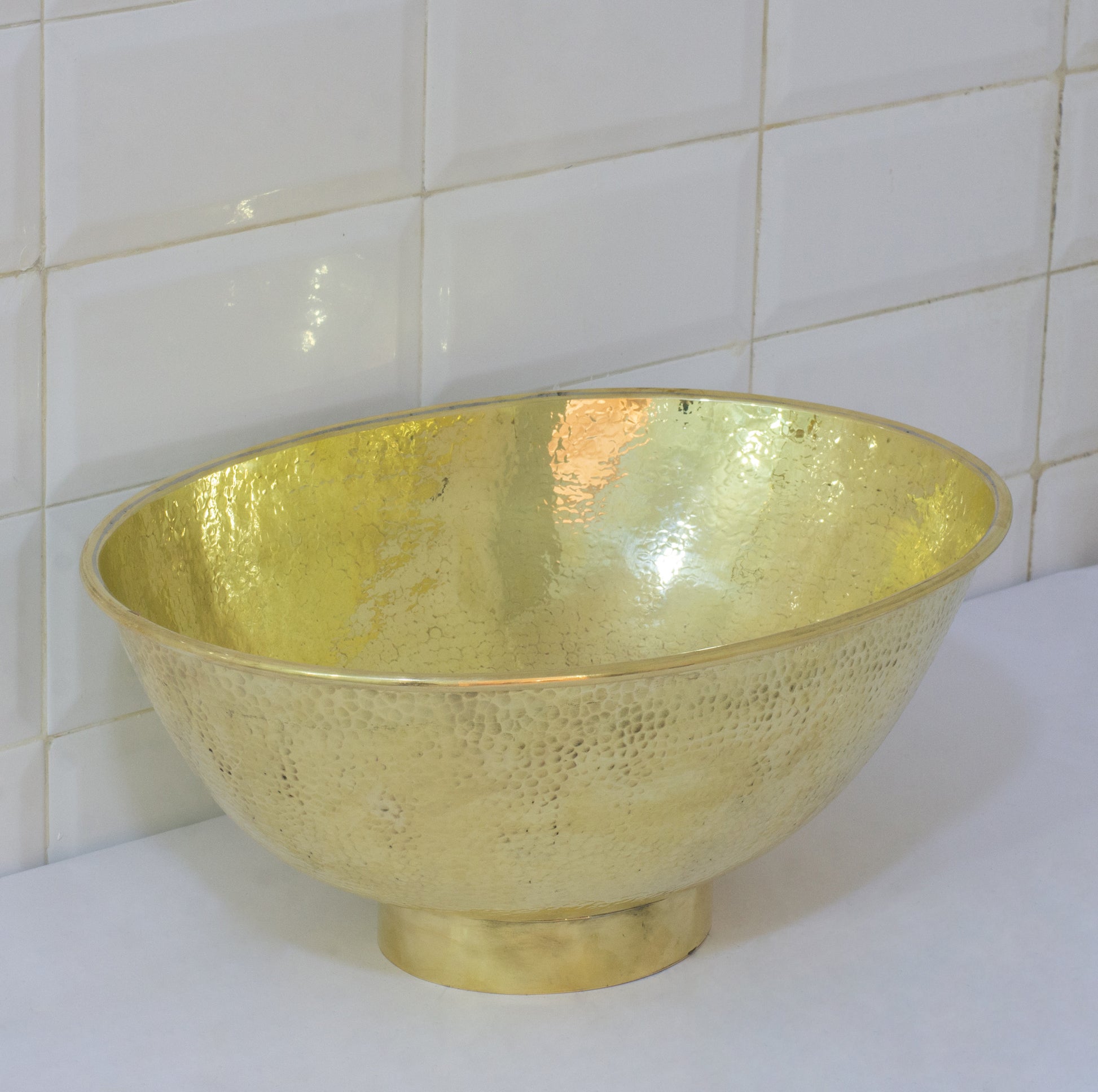 Hammered Brass Oval Vessel Sink | Handmade Bathroom Washbasin