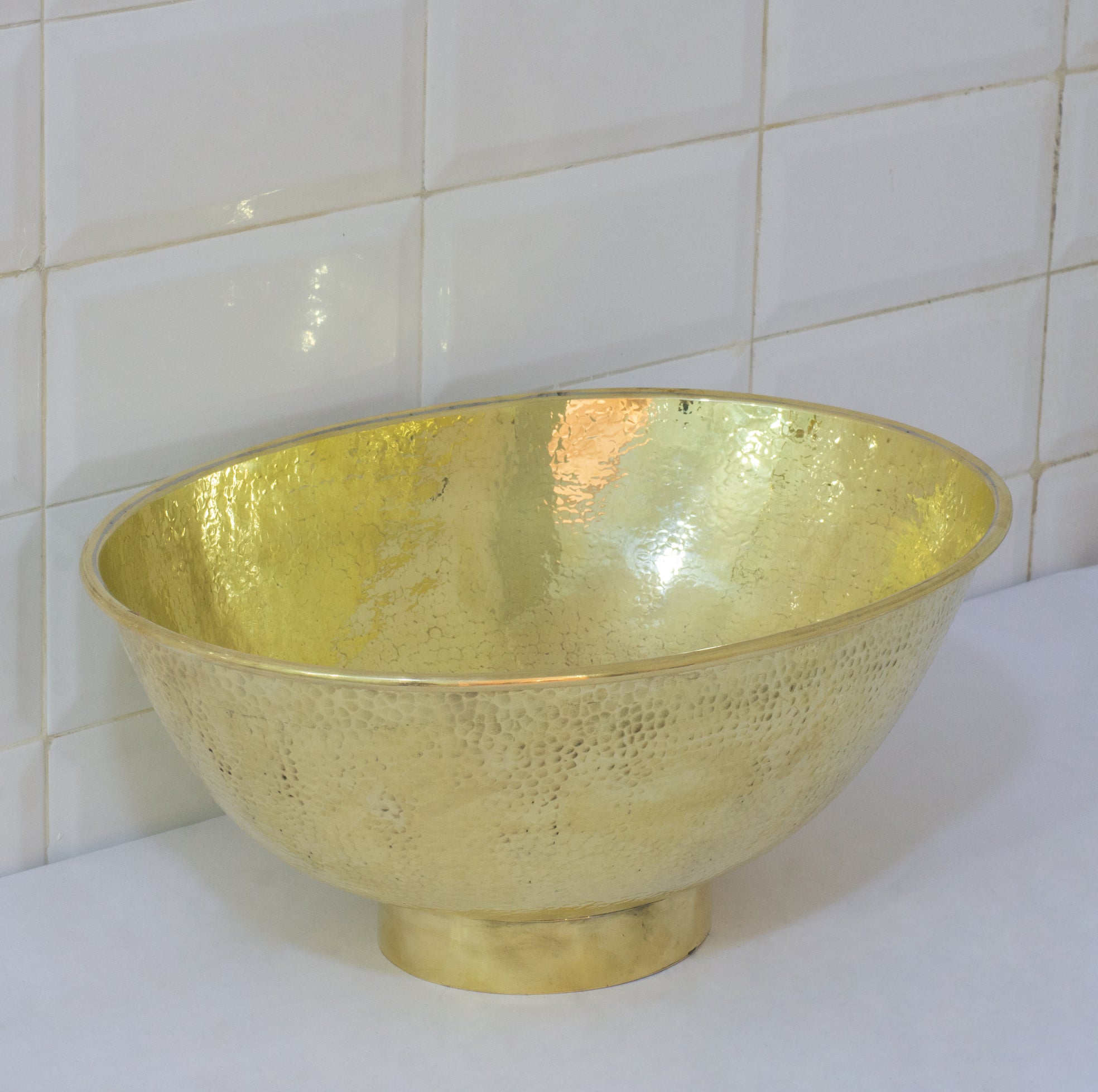 Hammered Brass Oval Vessel Sink | Handmade Bathroom Washbasin