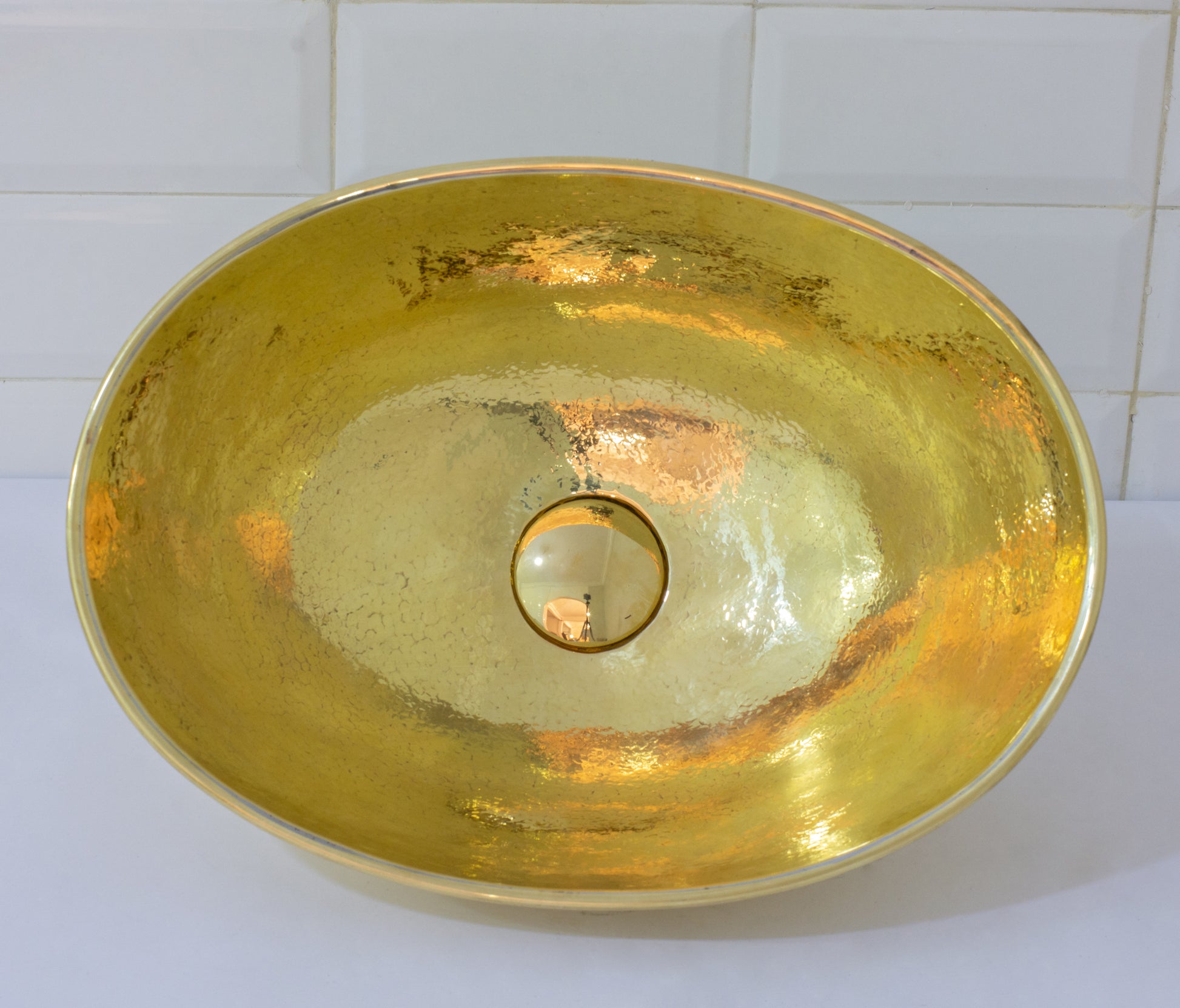 Hammered Brass Oval Vessel Sink | Handmade Bathroom Washbasin