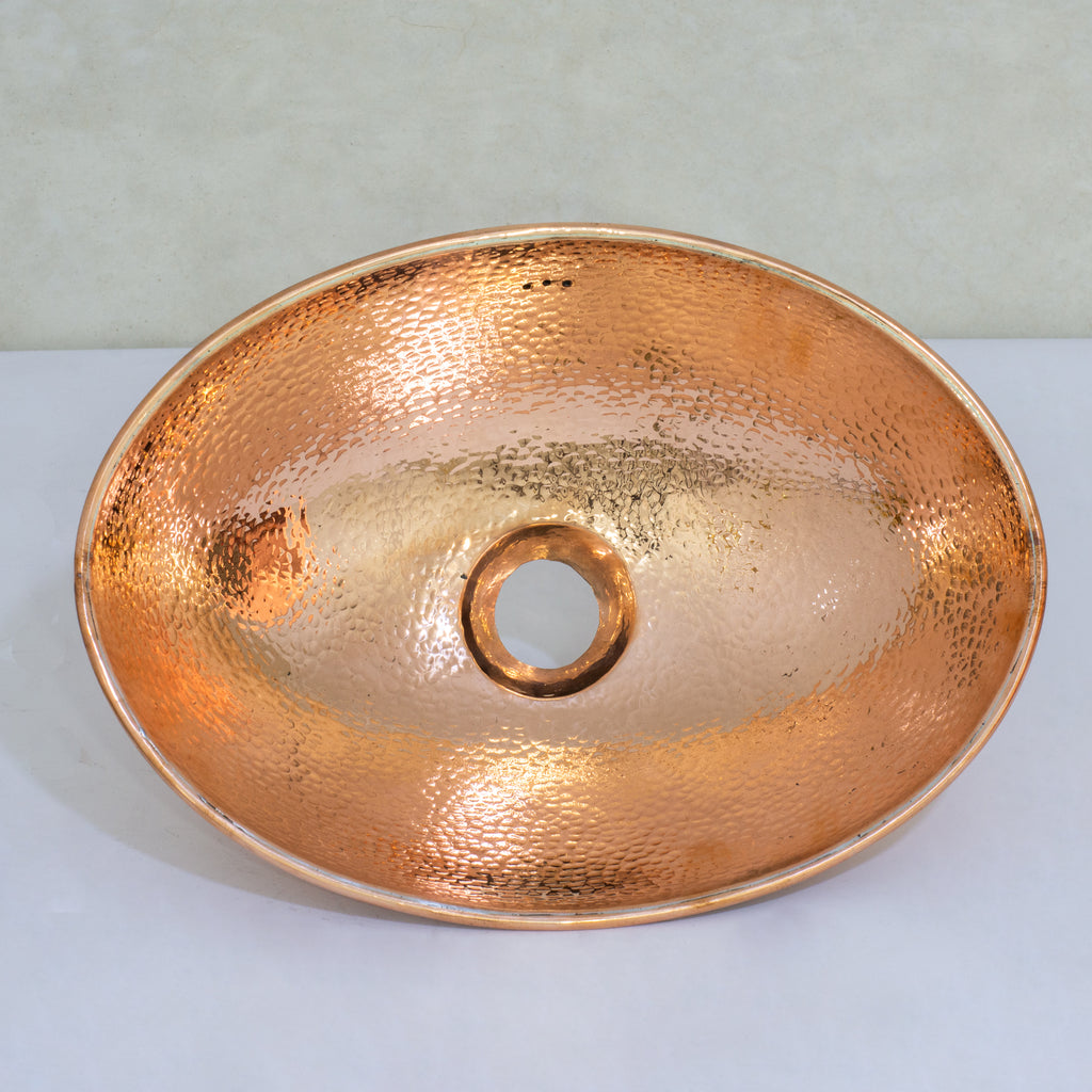 Oval Solid Copper Vessel Sink, Hammered Bathroom Vanity Sink, Powder Room Basin Sink