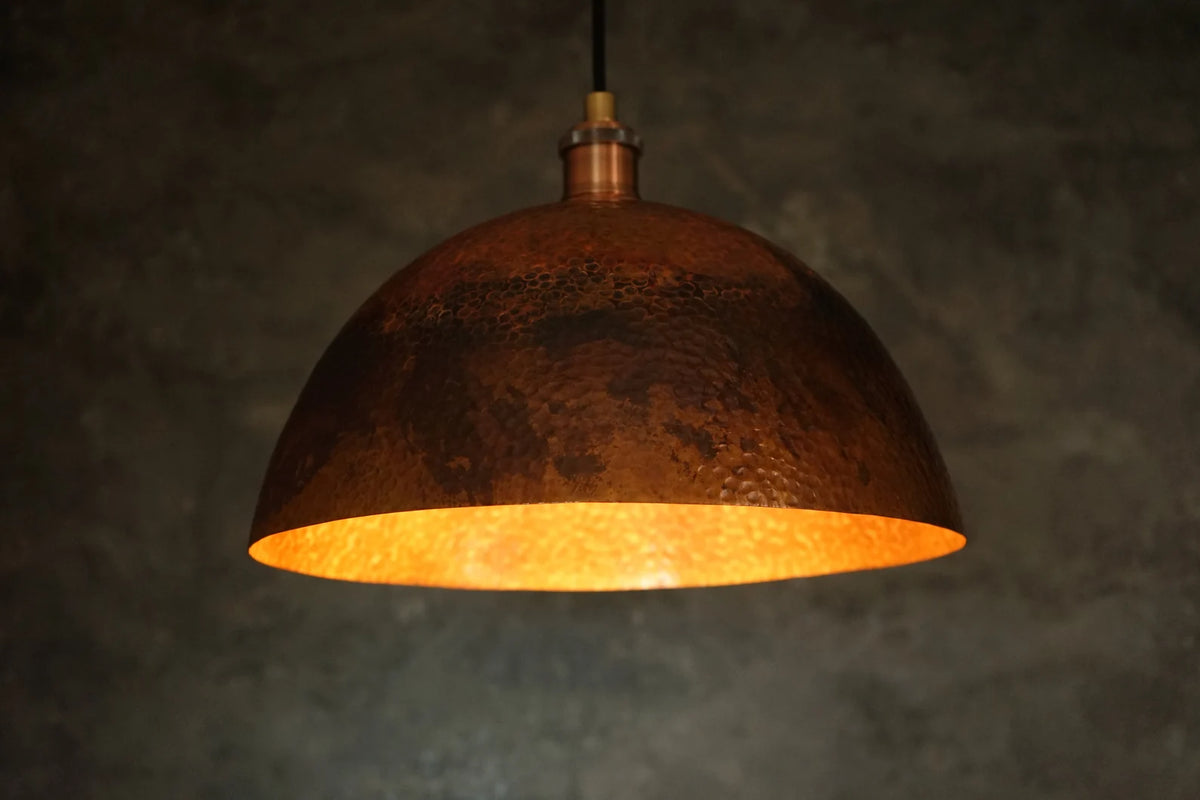 Oxidized Solid Copper Pendant Light, Dome Ceiling Light, Kitchen Island Hanging Light Fixture