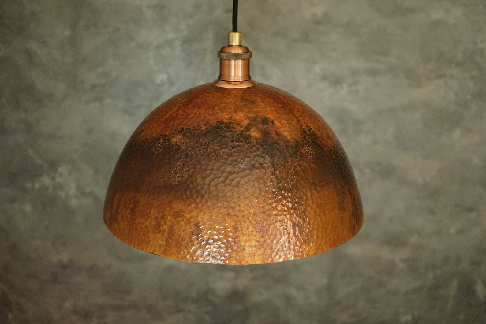 Oxidized Solid Copper Pendant Light, Dome Ceiling Light, Kitchen Island Hanging Light Fixture