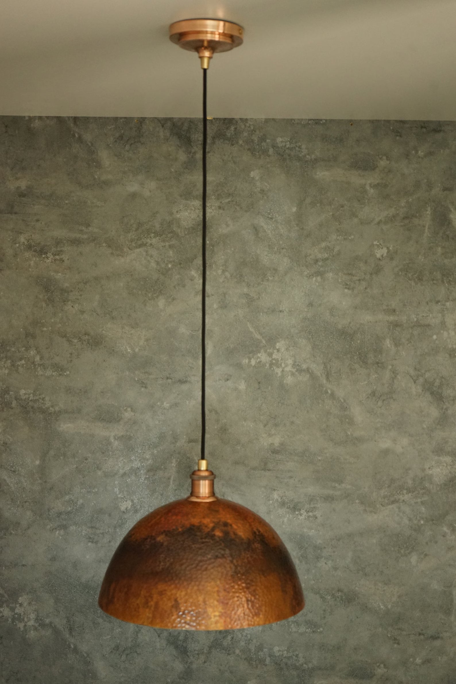 Oxidized Solid Copper Pendant Light, Dome Ceiling Light, Kitchen Island Hanging Light Fixture