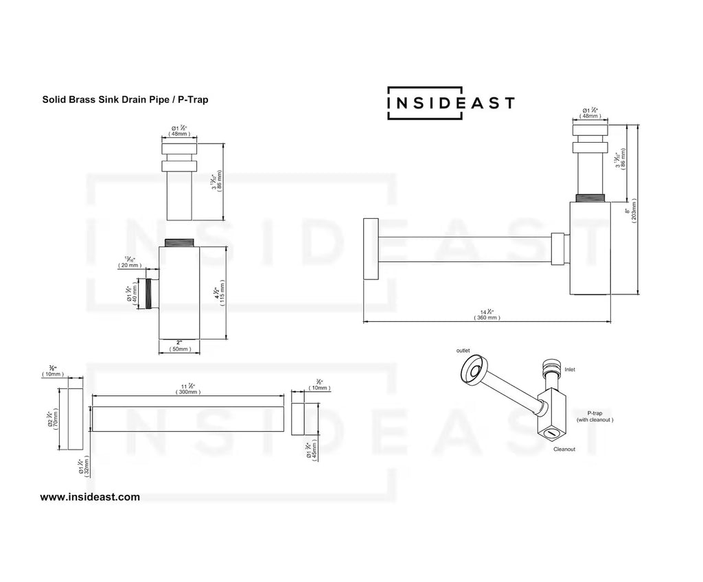 Solid Unlacquered Brass P-trap and Sink Stopper, Push Up Button, Pop Up Drain, Brass Water Trap