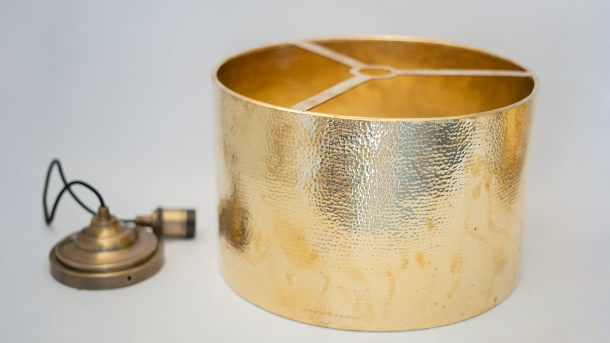 Hammered Brass Cylinder Pendant Light, Unlacquered Brass Pendant Light