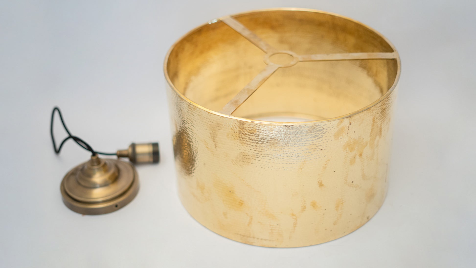 Hammered Brass Cylinder Pendant Light, Unlacquered Brass Pendant Light