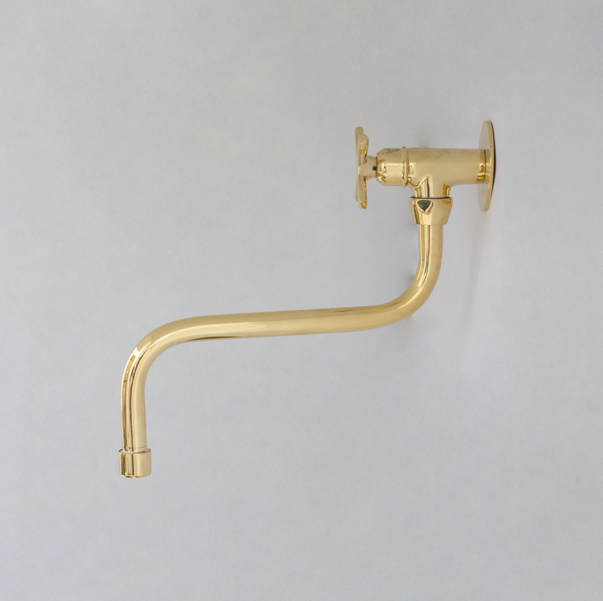 Unlacquered Brass Wall Mount Stove Faucet, Brass Pot Filler Faucet With Swiveling Neck