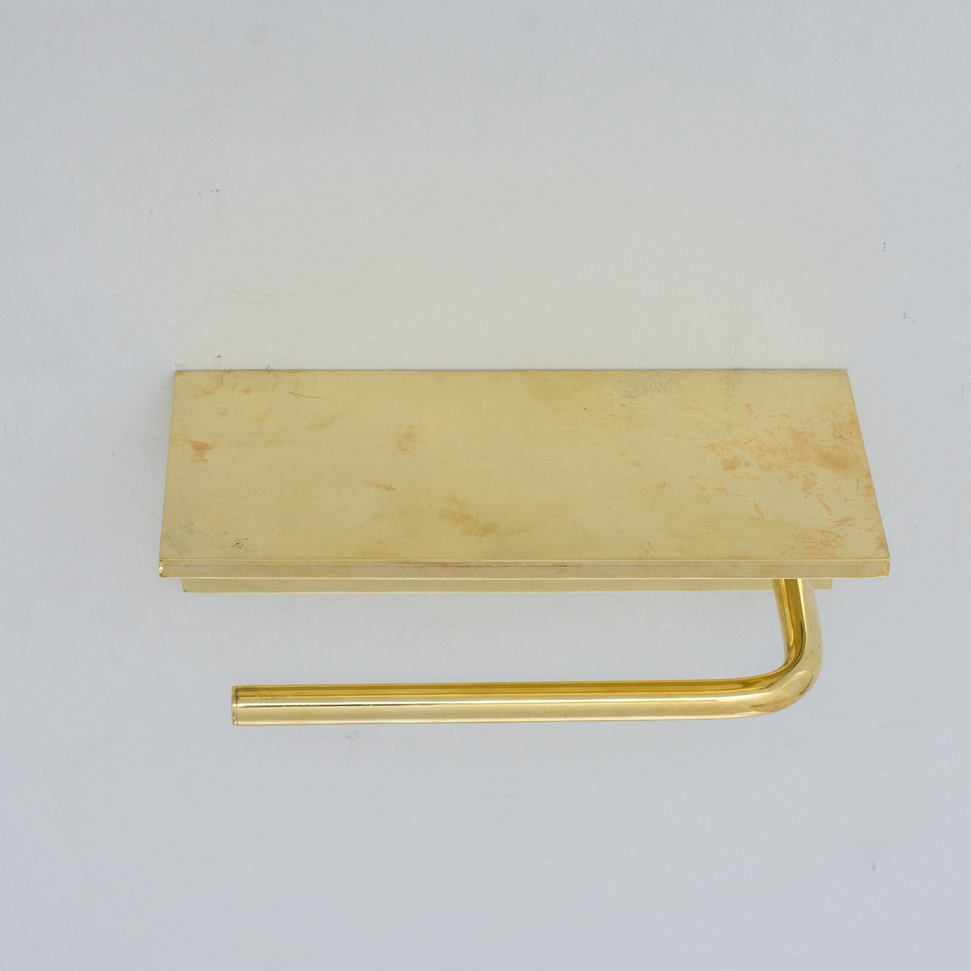 Unlacquered Brass Bathroom Floating Shelf With Hook, Wall Mount Shelf With Toilet Paper Holder
