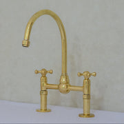 Unlacquered Brass Bridge Faucet, Kitchen Sink Faucet, Simple Cross Handles