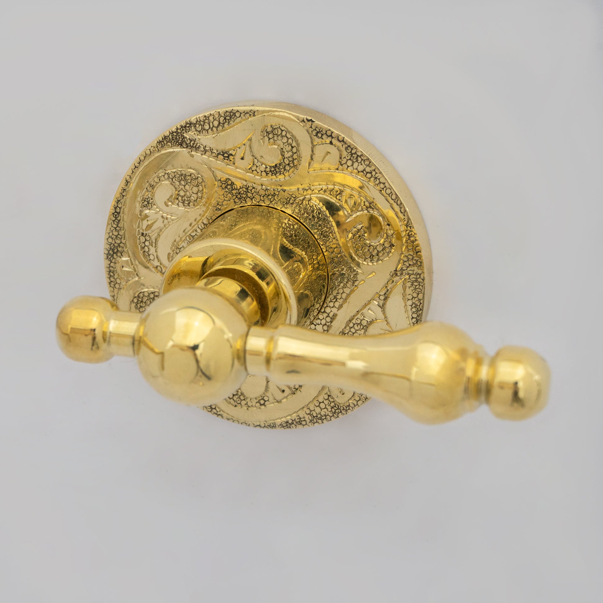 Unlacquered Brass Vintage Wall Mounted Bathroom Faucet with Gold Engraved Finish & Cross Handles