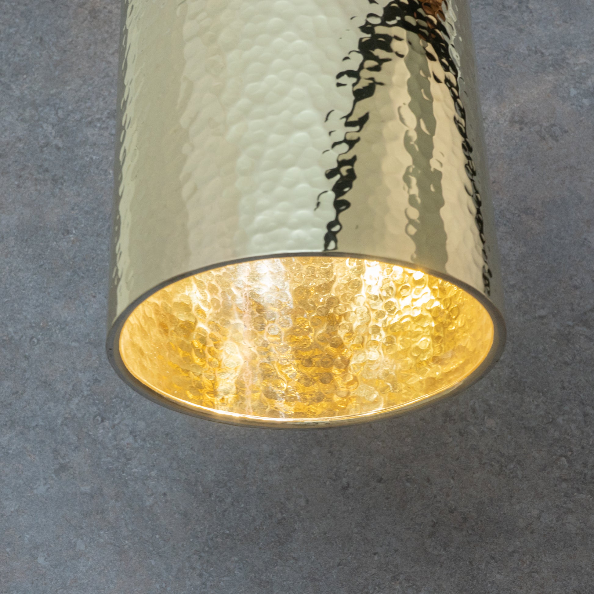 Handcrafted Hammered Brass Cylinder Pendant Light | Modern Tube Lamp - Insideast