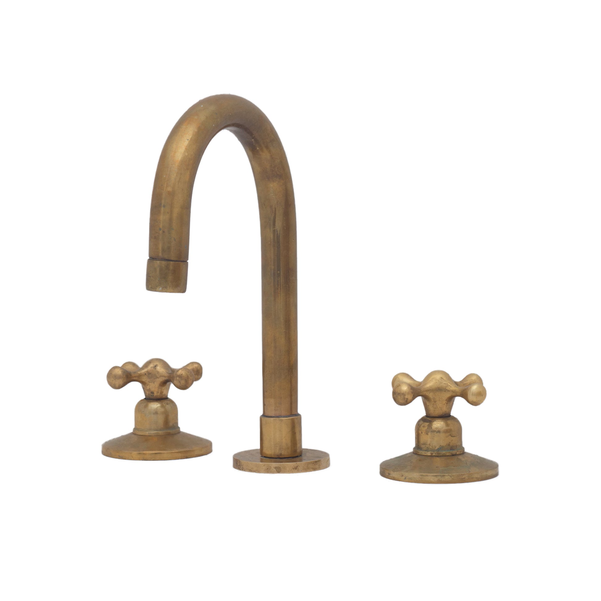 Deck Mounted Unlacquered Brass Faucet, Vanity Sink Faucet, Antique Brass Bathroom Faucet