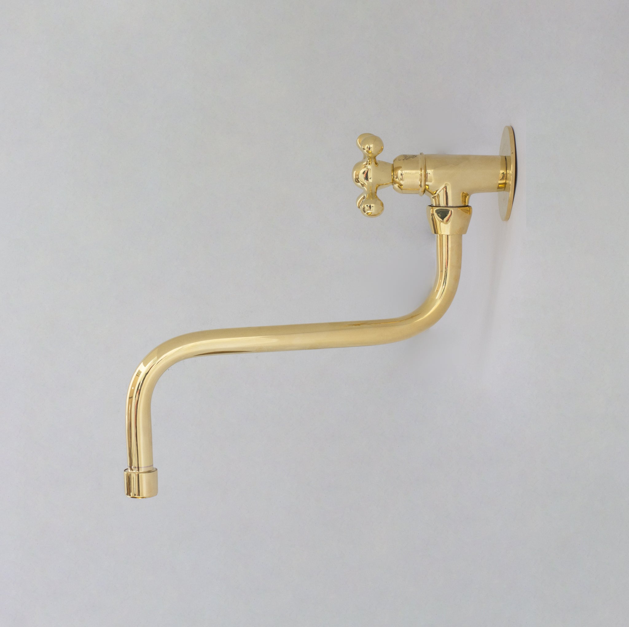 Unlacquered Brass Wall Mount Stove Faucet, Brass Pot Filler Faucet With Swiveling Neck