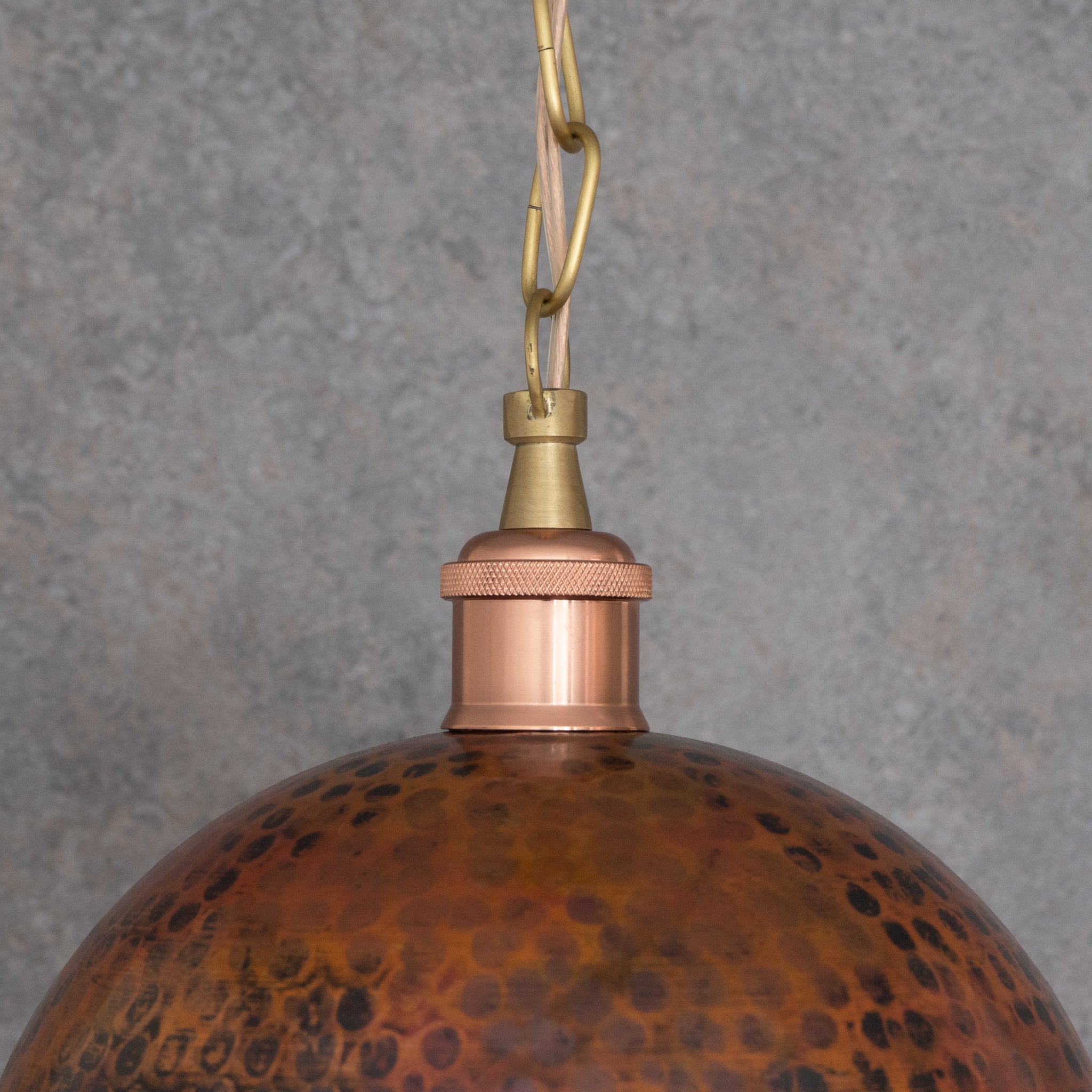 Textured Antique Copper Dome Pendant - Hand - Hammered Moroccan Industrial Hanging Light - Insideast