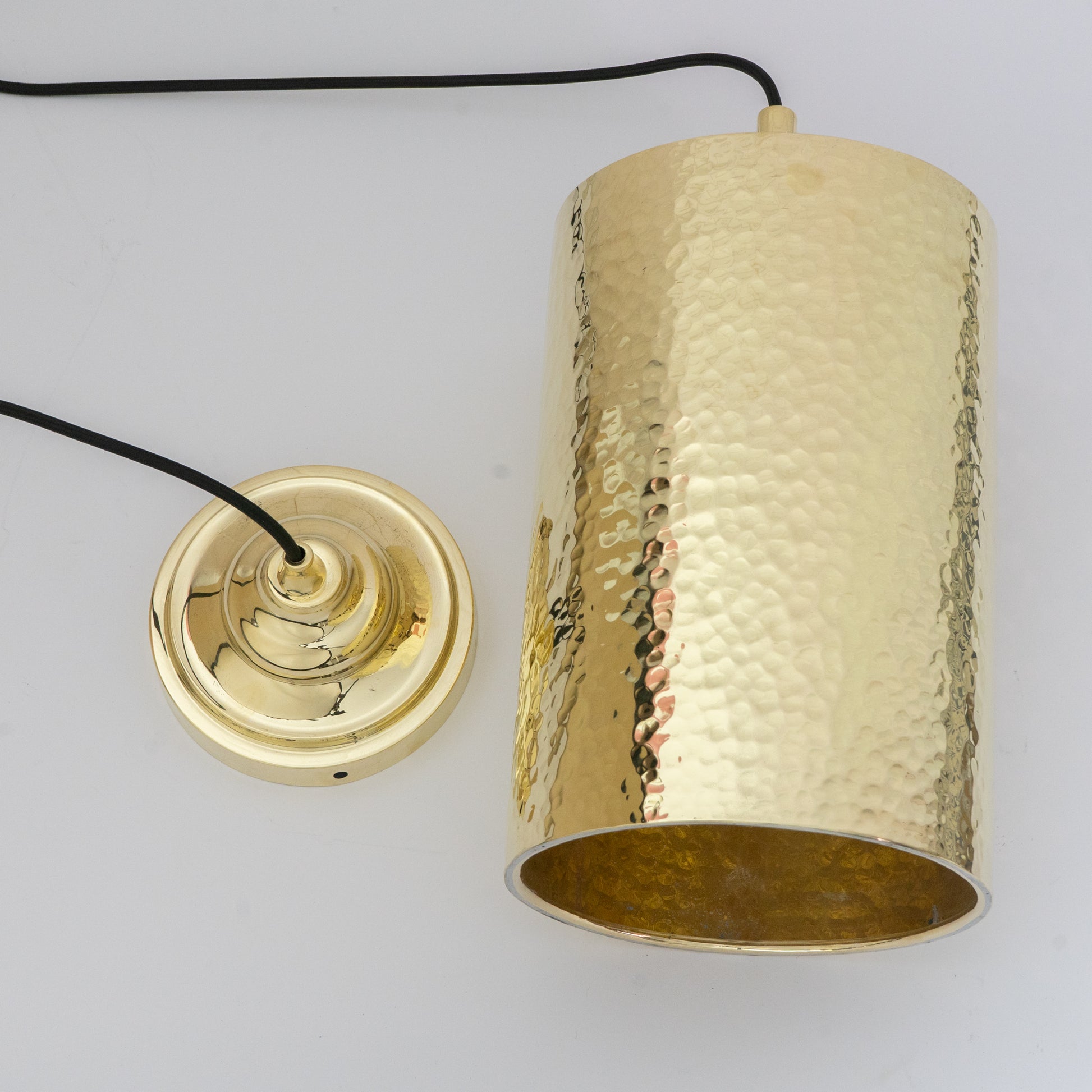 Handcrafted Hammered Brass Cylinder Pendant Light | Modern Tube Lamp - Insideast