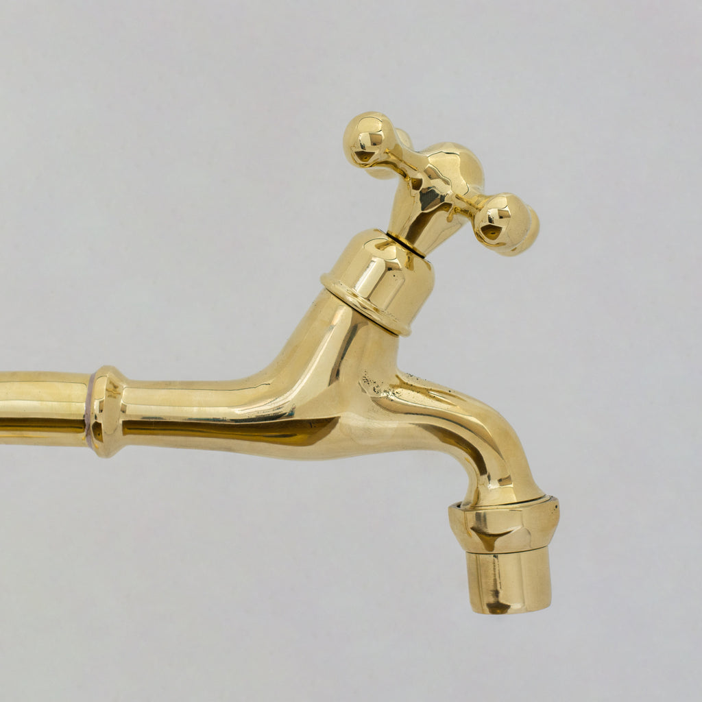 Solid Brass Deck-Mount Kitchen Bib Taps – Double Pillar Faucet Set for Hot & Cold Water