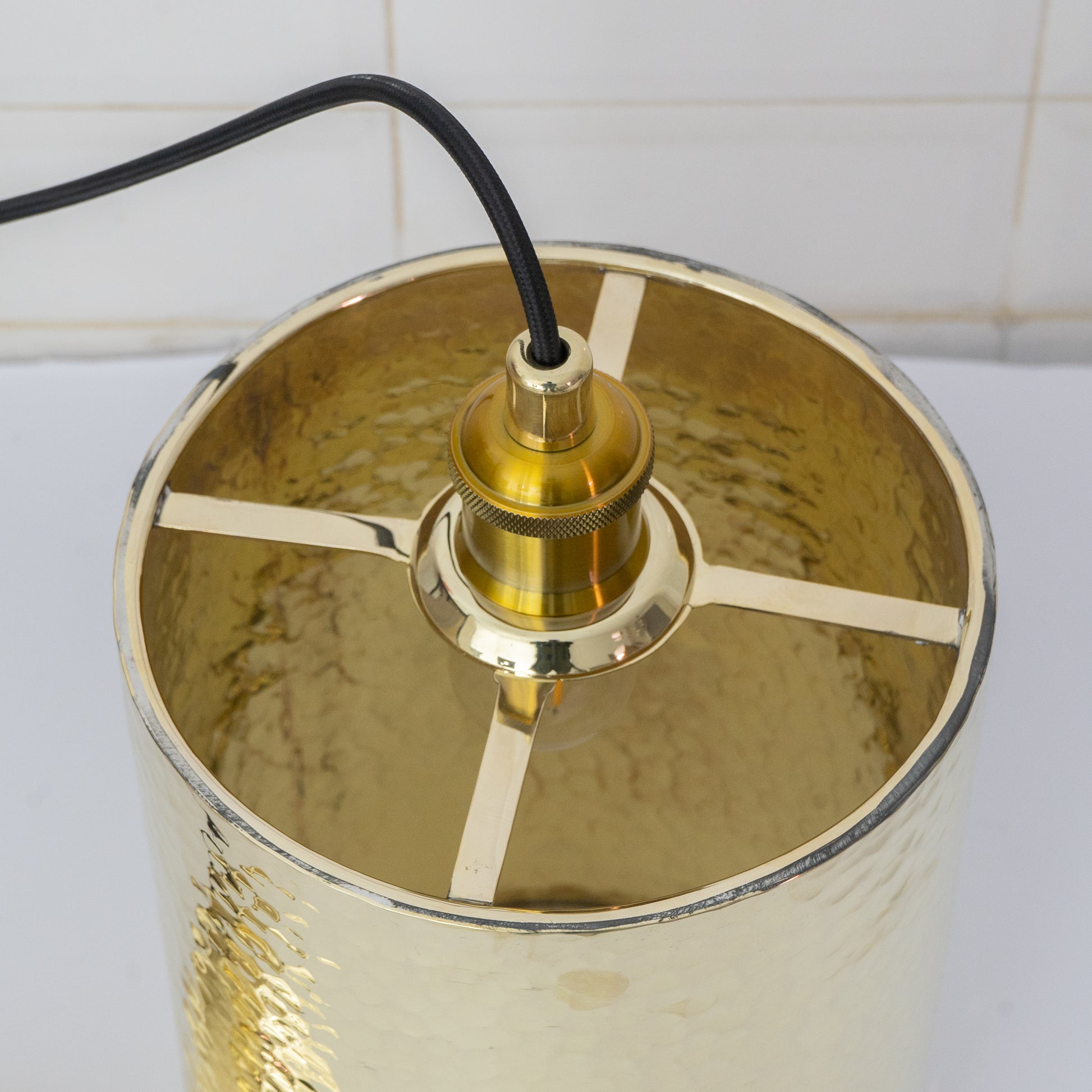 Handcrafted Hammered Brass Cylinder Pendant Light | Modern Tube Lamp - Insideast