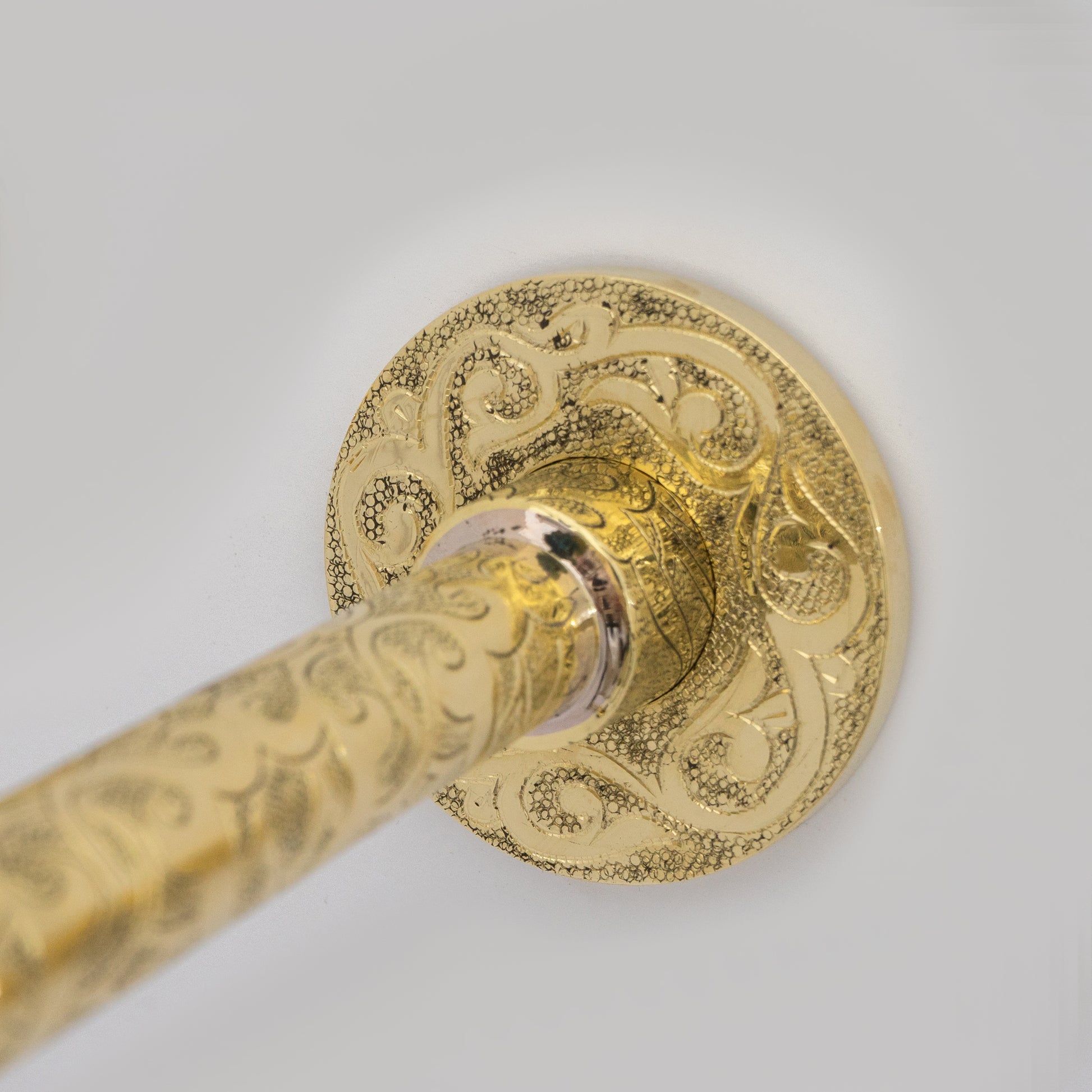 Unlacquered Brass Vintage Wall Mounted Bathroom Faucet with Gold Engraved Finish & Cross Handles