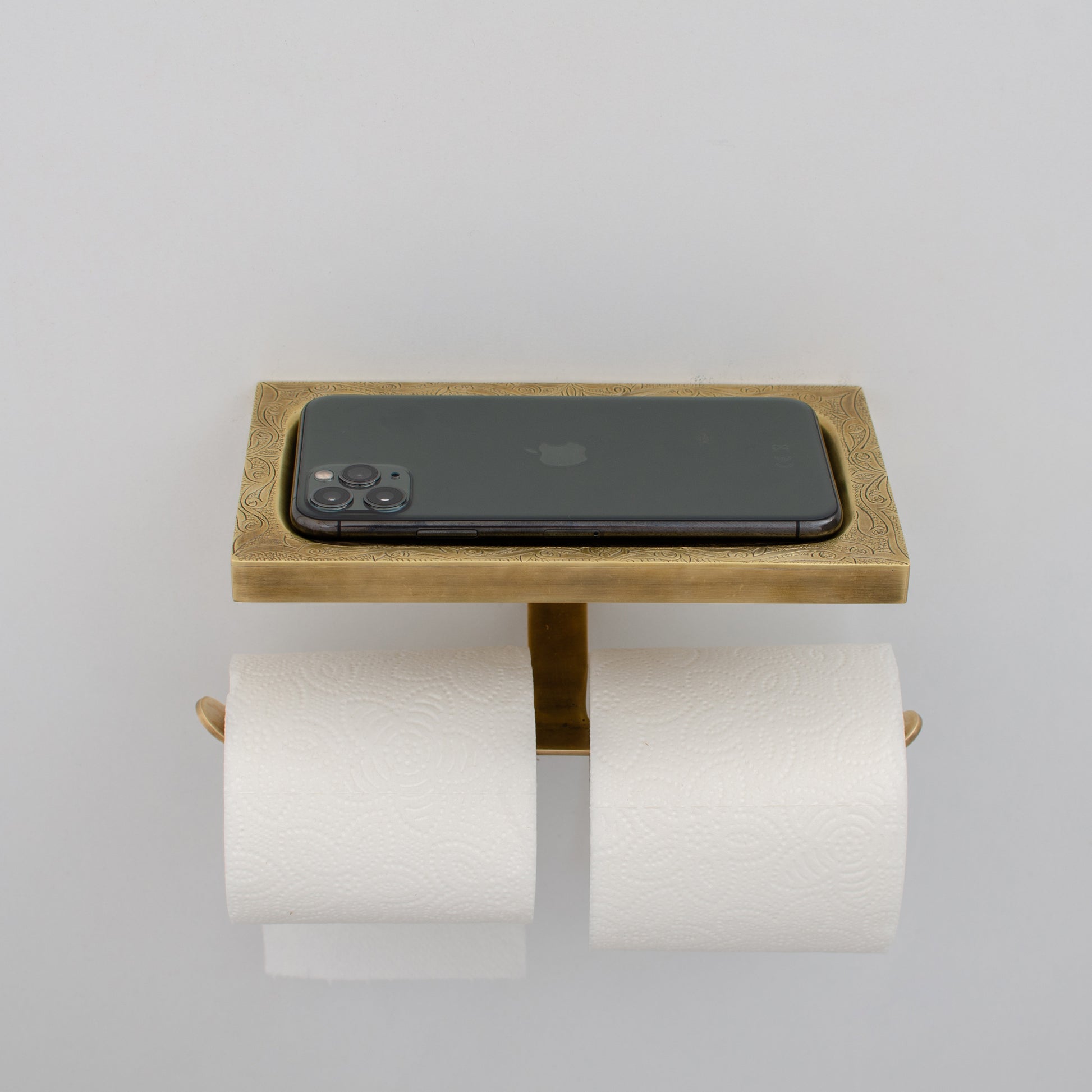 Solid Brass Toilet Paper Holder With Shelf | Powder Room Roll Holder