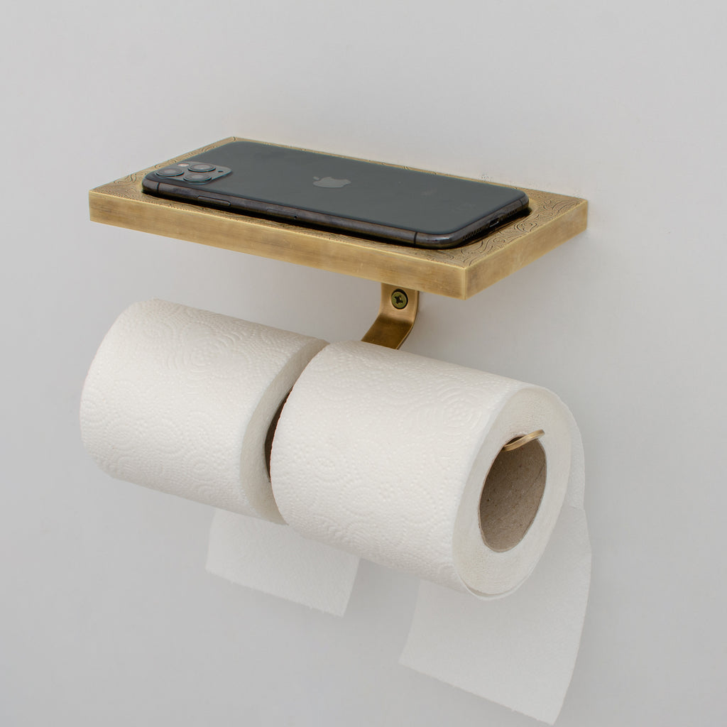 Solid Brass Toilet Paper Holder With Shelf | Powder Room Roll Holder