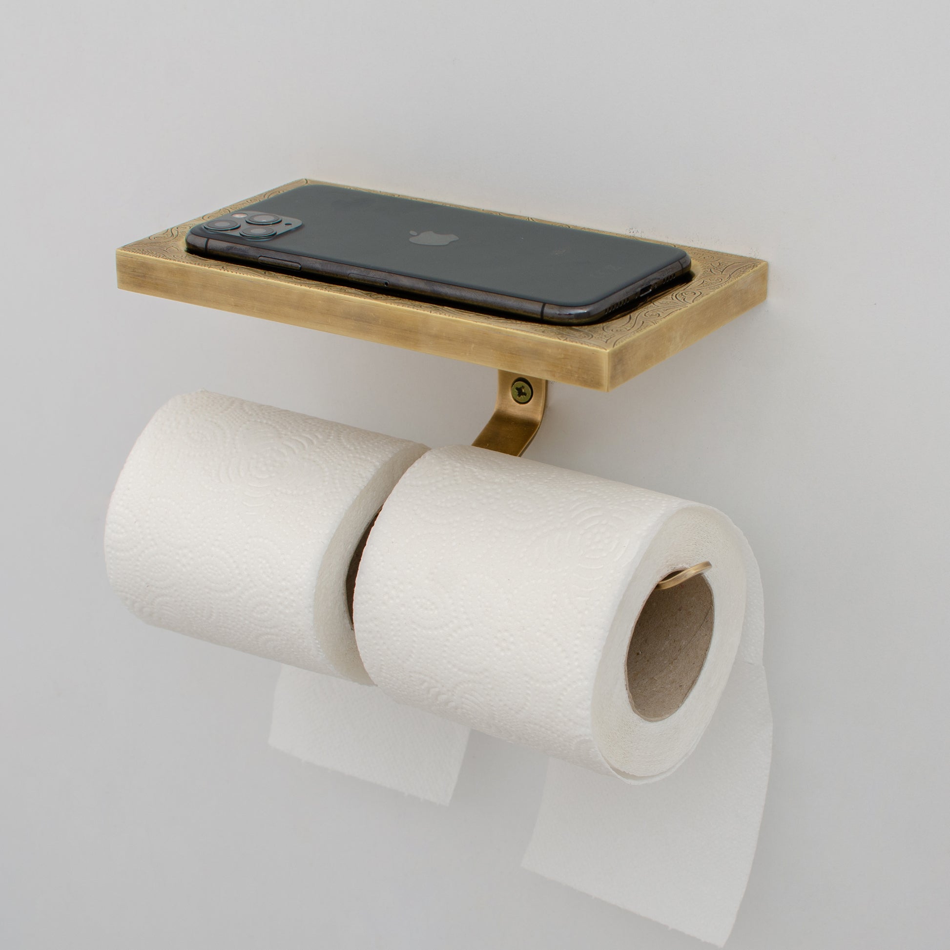 Solid Brass Toilet Paper Holder With Shelf | Powder Room Roll Holder