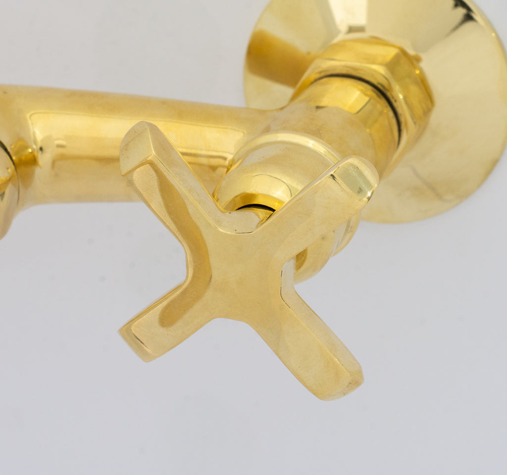 Experience authentic craftsmanship With Insideast Wall-Mounted Bridge Faucet. Built from solid brass and finished in unlacquered brass that develops warm patina over time.
