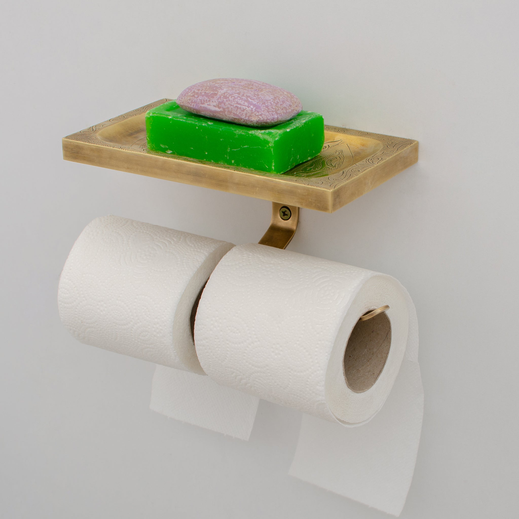 Solid Brass Toilet Paper Holder With Shelf | Powder Room Roll Holder