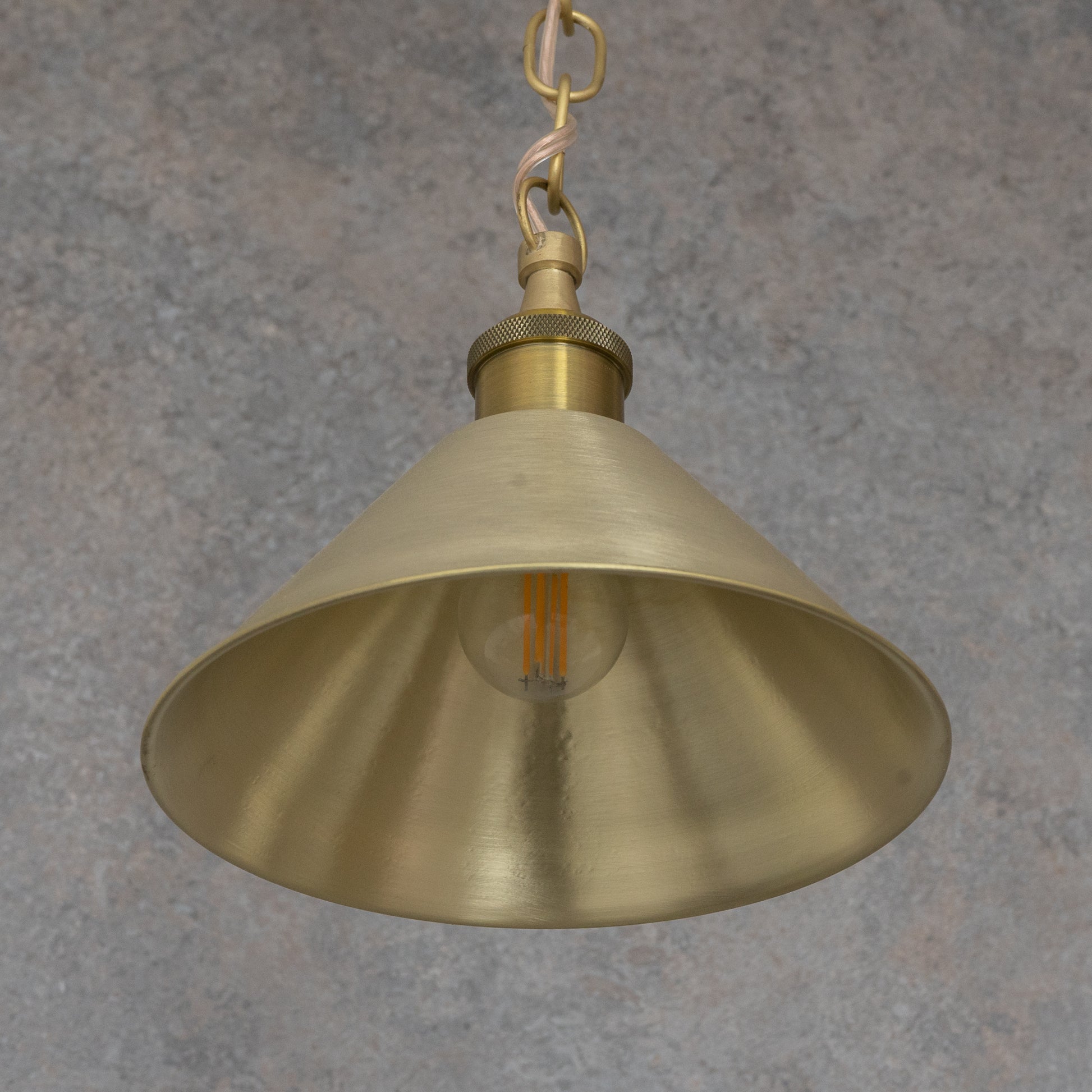 Brushed Brass Minimalist Cone Pendant – Mid - Century Modern Industrial Hanging Light - Insideast