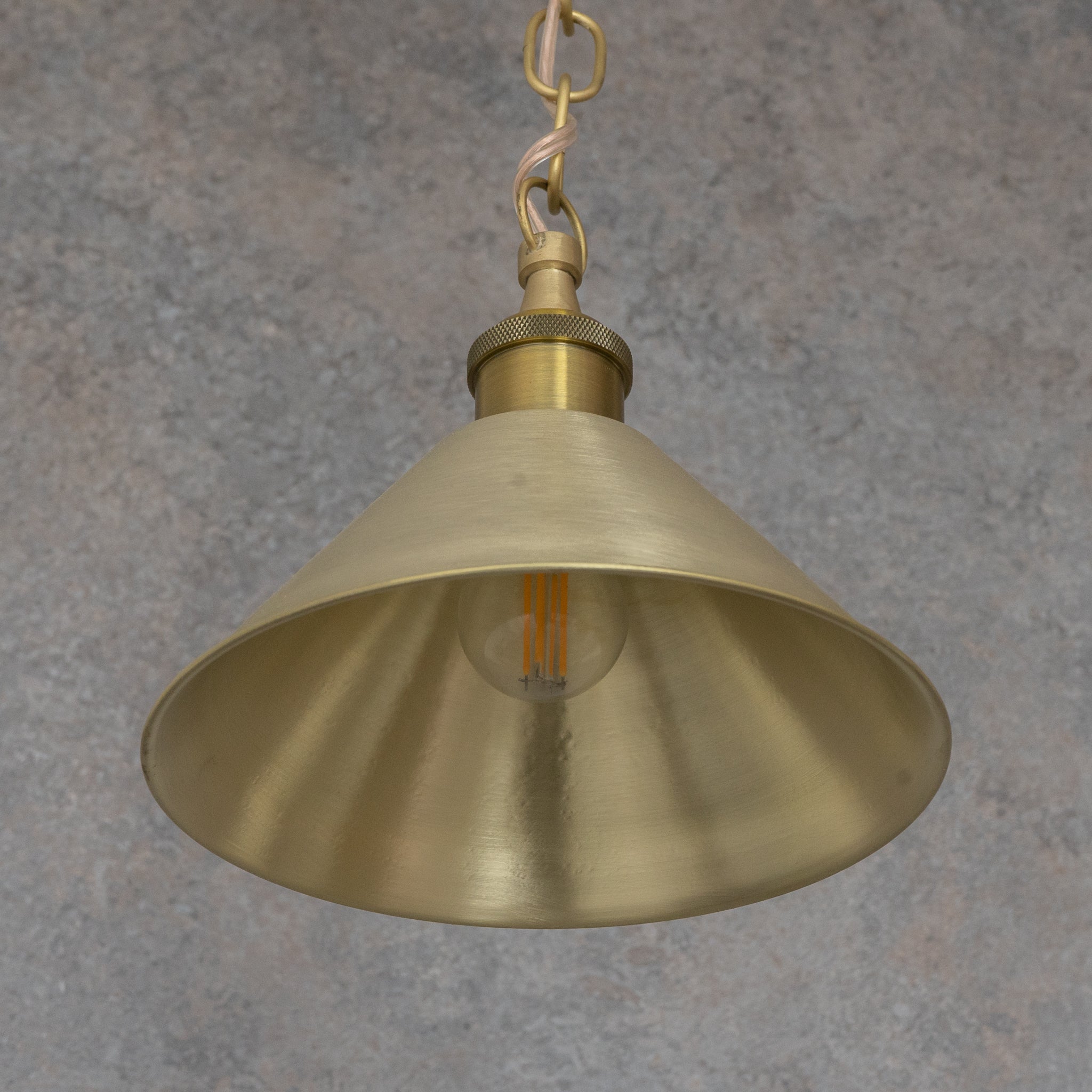 Brushed Brass Minimalist Cone Pendant – Mid - Century Modern Industrial Hanging Light - Insideast