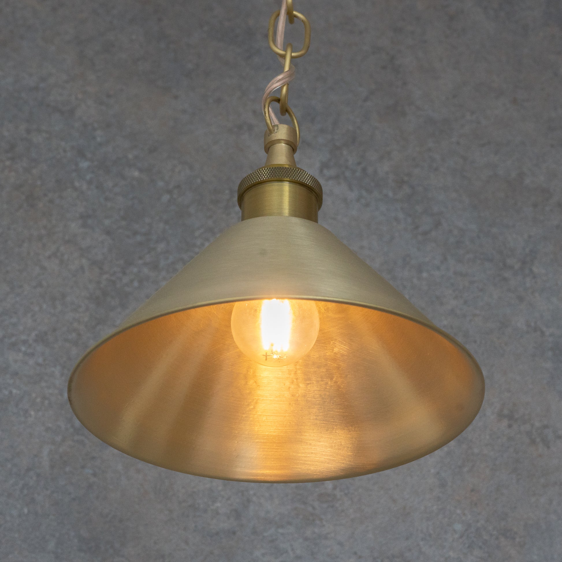 Brushed Brass Minimalist Cone Pendant – Mid - Century Modern Industrial Hanging Light - Insideast