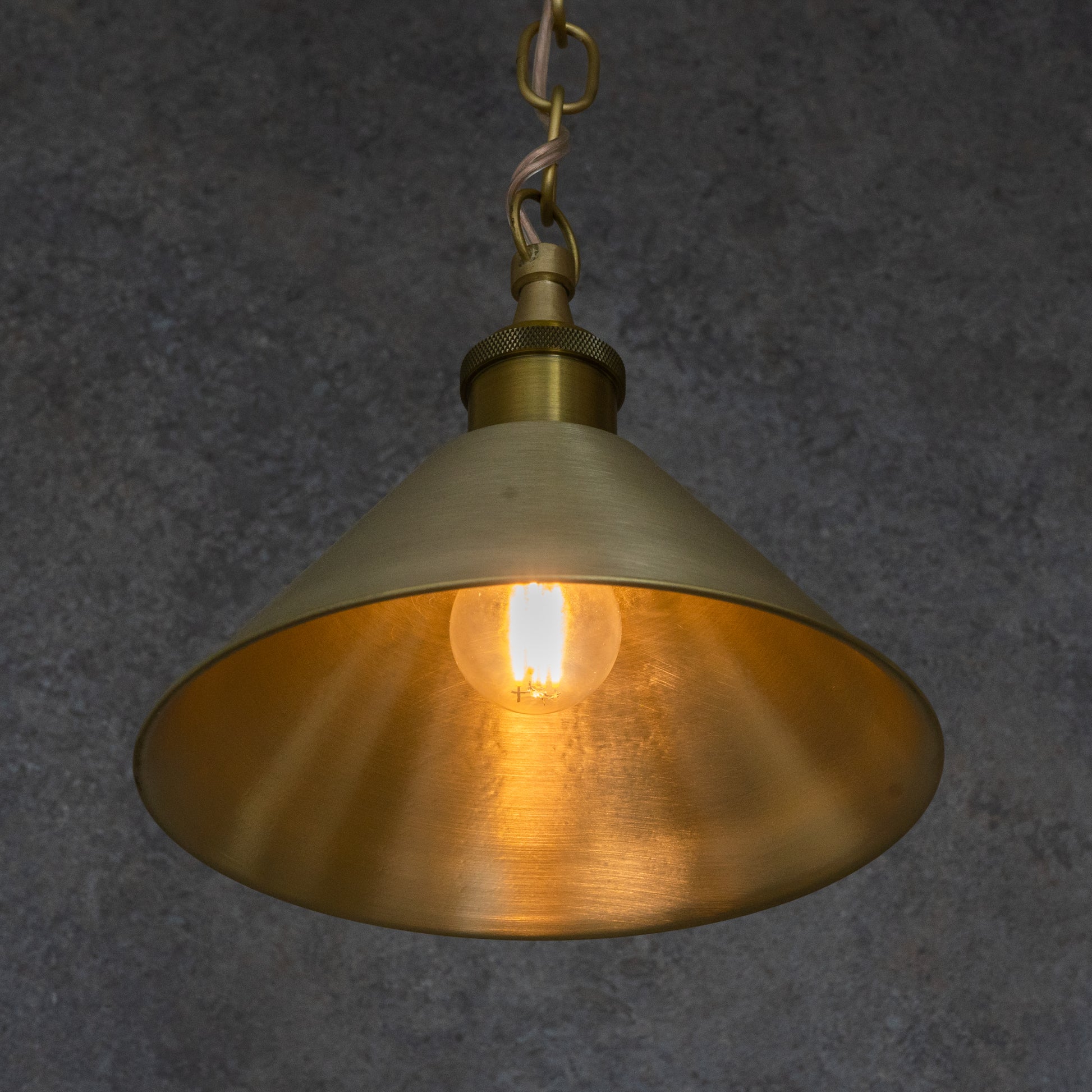 Brushed Brass Minimalist Cone Pendant – Mid - Century Modern Industrial Hanging Light - Insideast