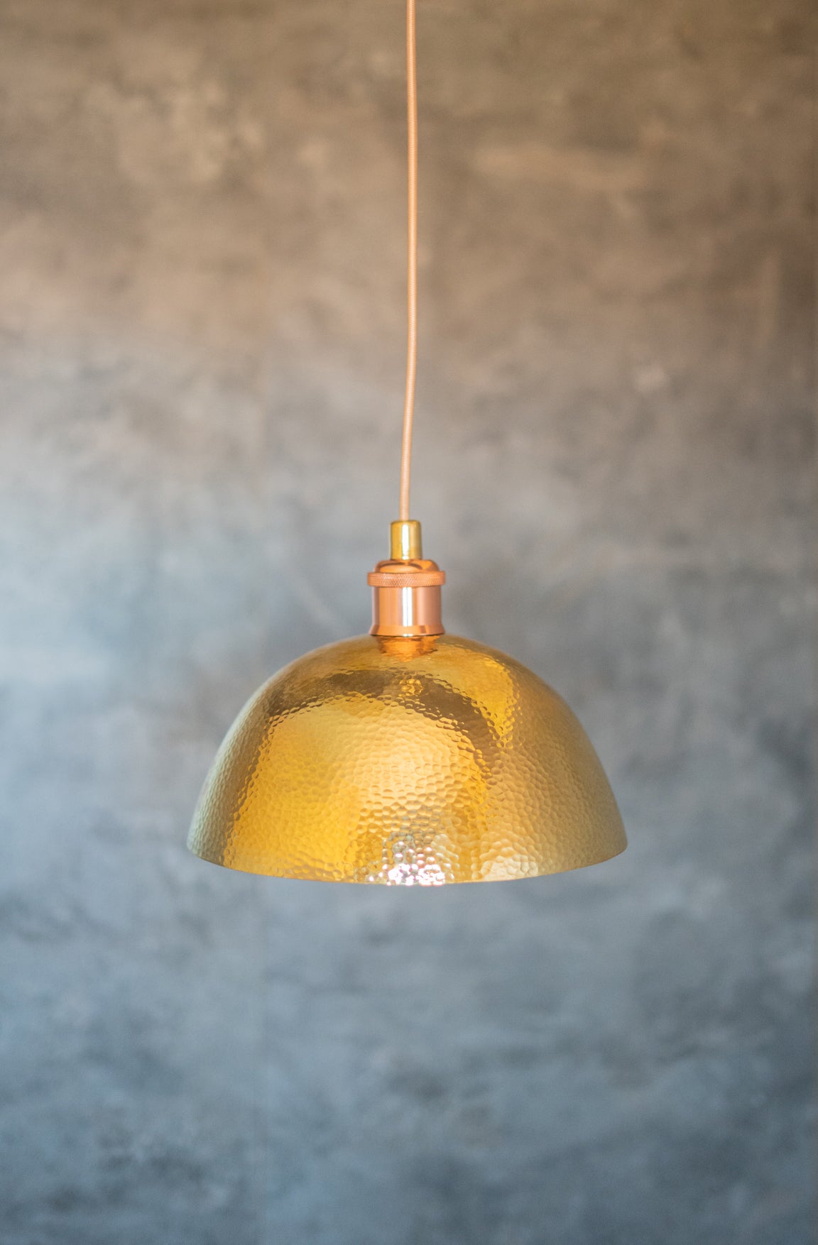 Hammered Brass Pendant Light, Unlacquered Brass Dome Lampshade, Kitchen Island Light