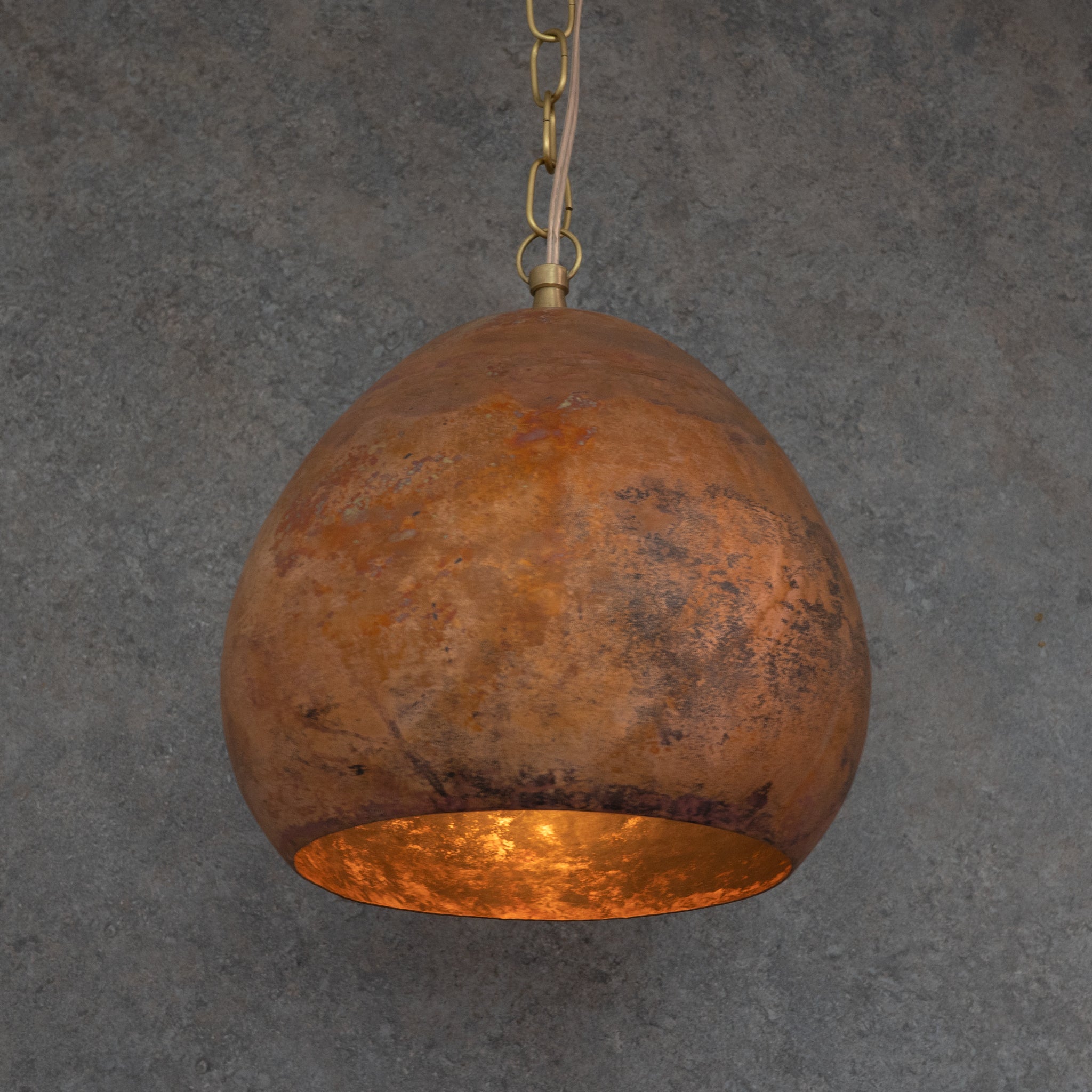 Oxidized copper teardrop pendant, dark aged copper finish, handcrafted in Morocco