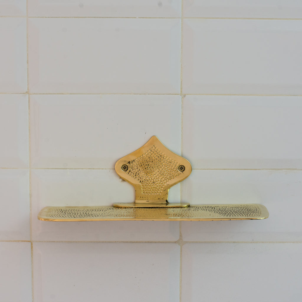 Hammered Solid Brass Floating Shelf, Bathroom Bottle Holder, Wall Mount Shelf Brass