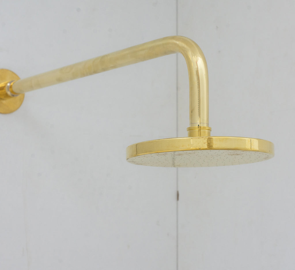 Unlacquered Solid Brass Rain Shower Head, Round Handcrafted Vintage Showerhead
