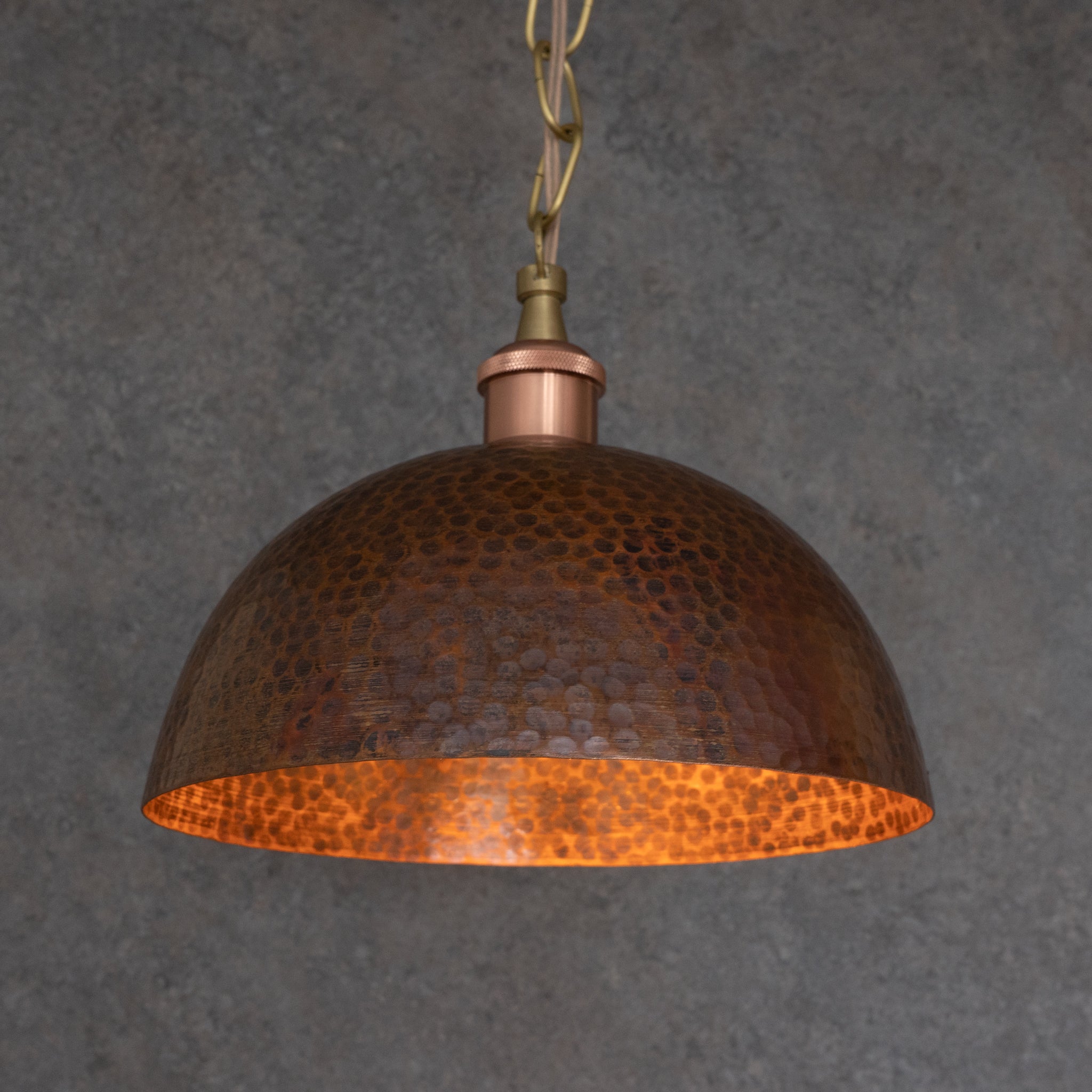 Soft-Hammered Satin Brass Dome Pendant Light