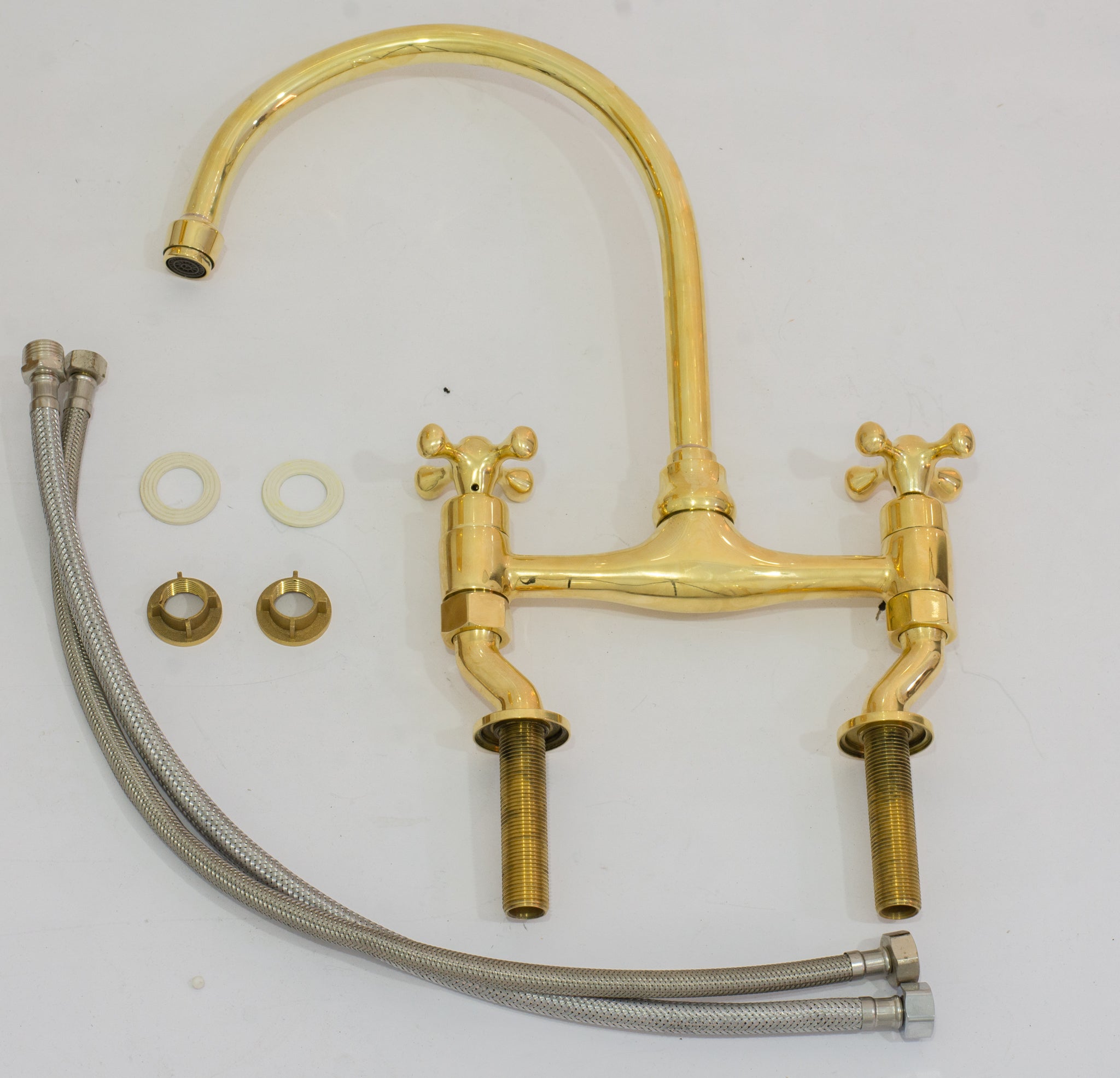 Unlacquered Brass Bridge Curved Legs Faucet, Arched Legs Faucet, Bridge Kitchen Faucet, 2-Hole Kitchen Faucet, Farmhouse Faucet