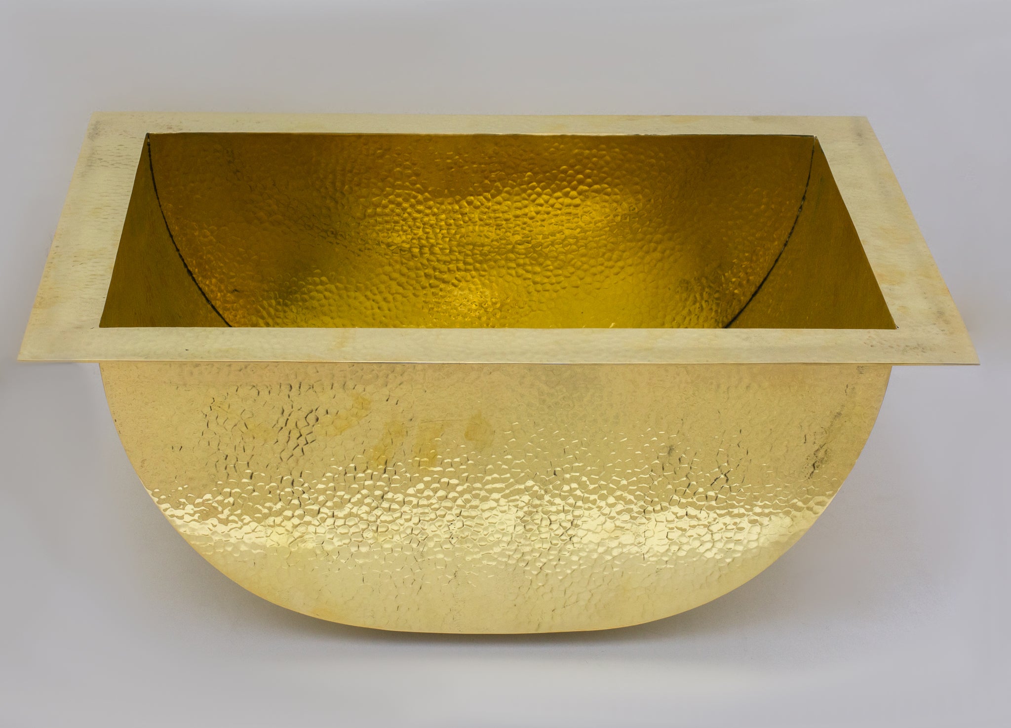 Solid Brass Undermount Bathroom Sink, Hammered Drop-in Vanity Sink With 3-Hole Waterfall Faucet, Undermount Deep Curved Basin