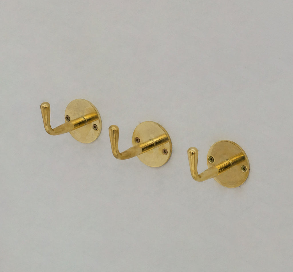 Single Hook solid Unlacquered Brass , Handmade Brass Hook, Coat Hook, Wall Hook