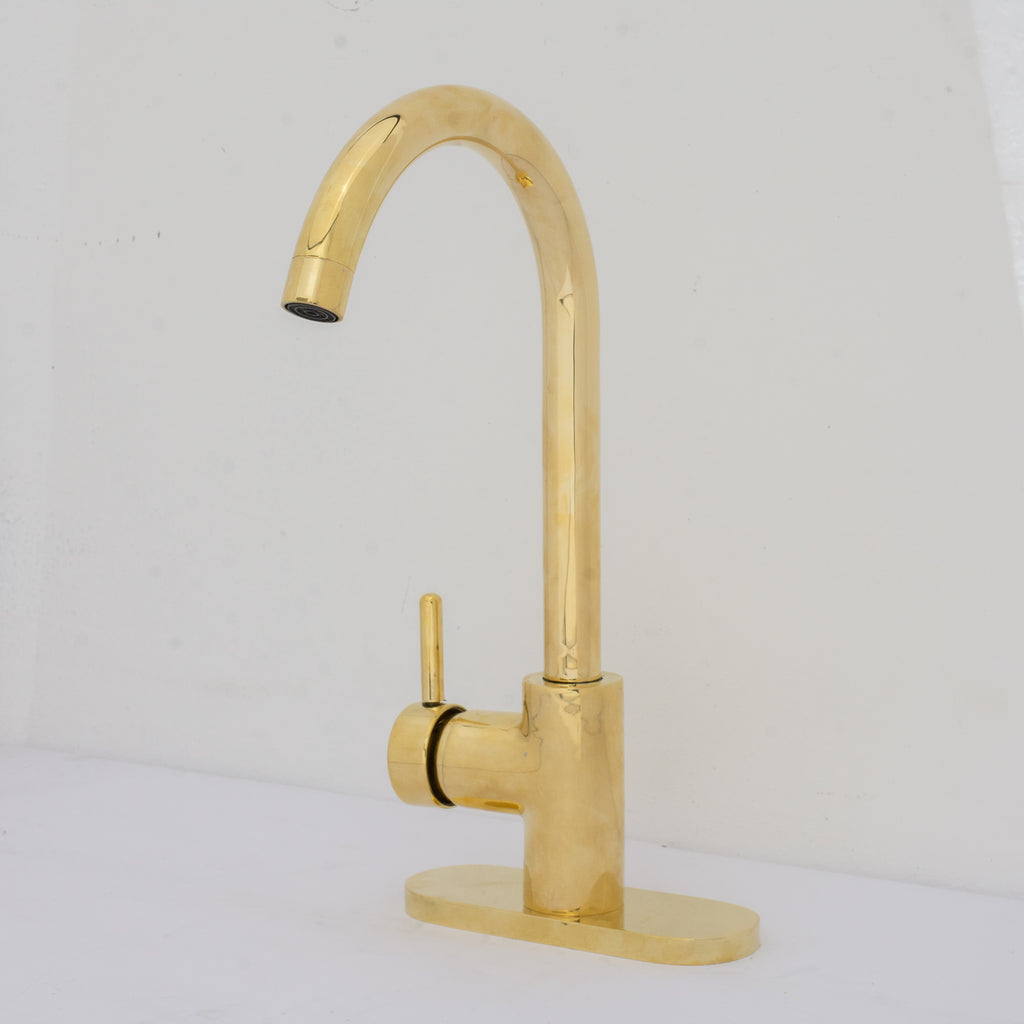 Unlacquered Brass Kitchen Faucet, Island Faucet, Antique Brass Sink Mixer Tap