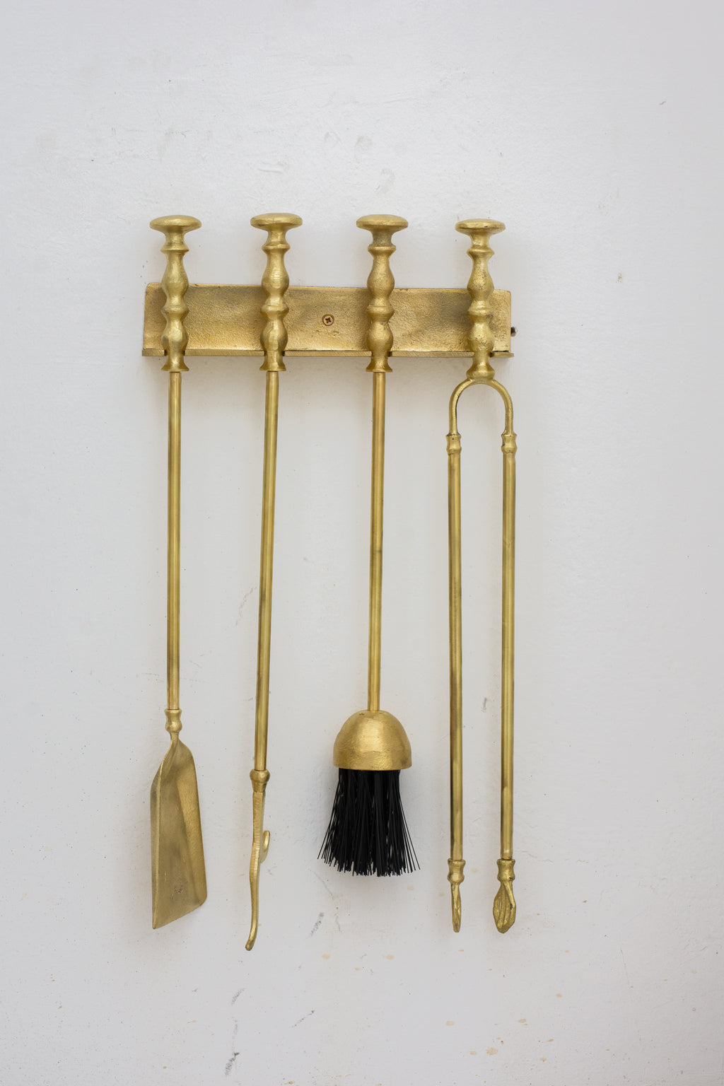 Wall-Mounted Solid Brass Fireplace Tools, Handcrafted Fireplace Set