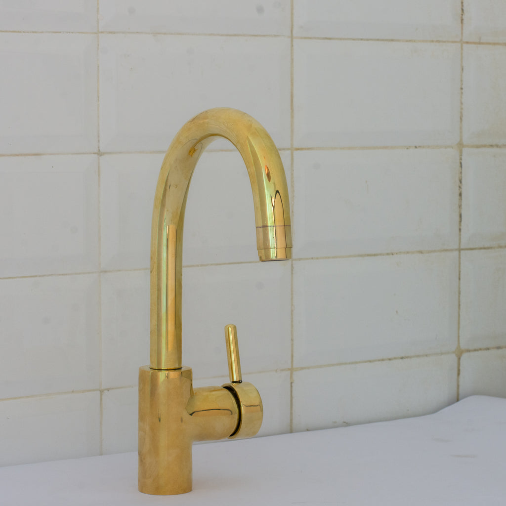 Unlacquered Brass Mixer Faucet, Single Hole Faucet Lever Handle Tap, Compact Faucet For Bathroom, Brass Short Faucet