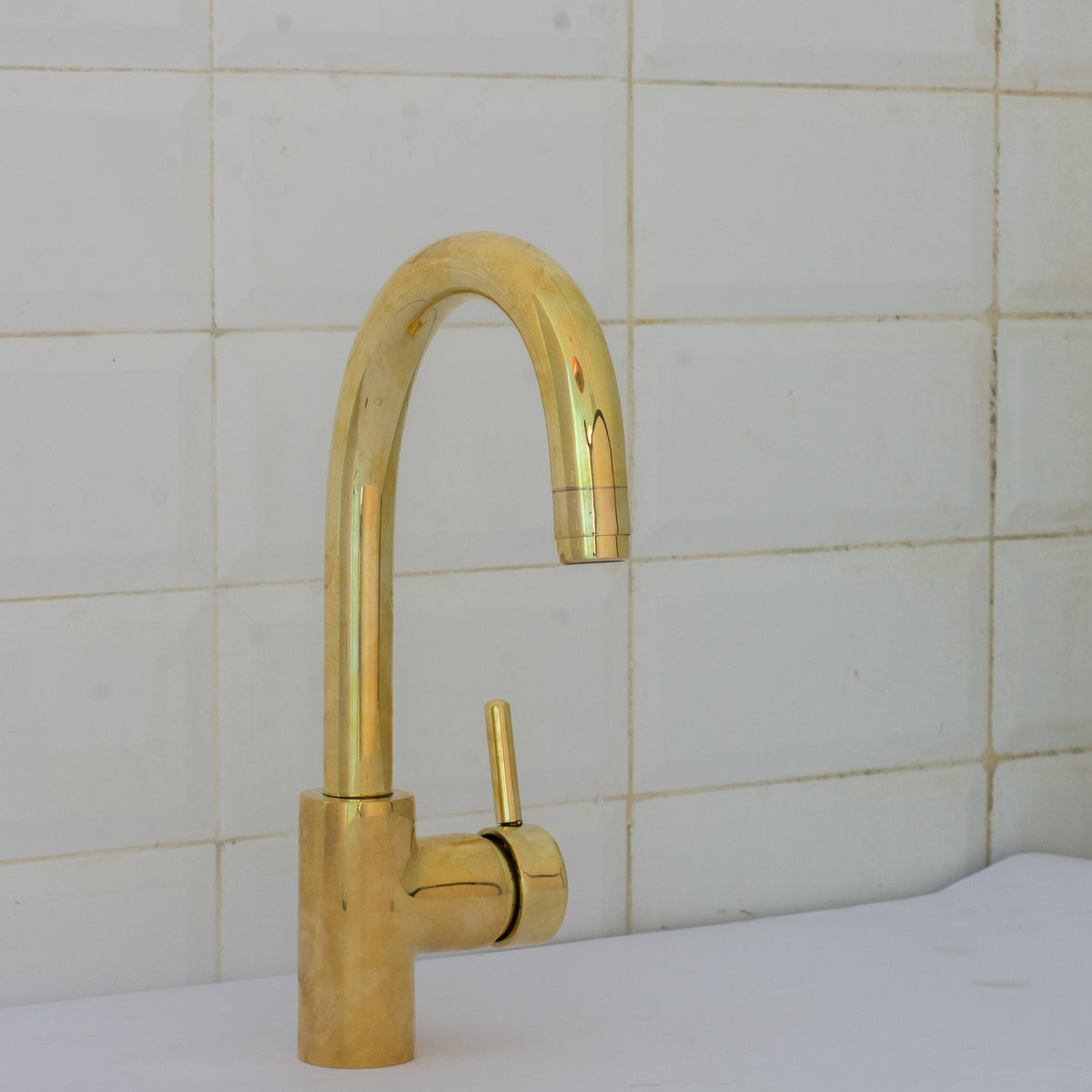 Unlacquered Brass Mixer Faucet, Single Hole Faucet Lever Handle Tap, Compact Faucet For Bathroom, Brass Short Faucet