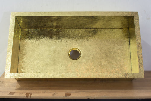 40" Hammered Unlacquered Brass Farmhouse Sink, Customizable Solid Brass Undermount Kitchen Sink, Single Basin Farmhouse Sink