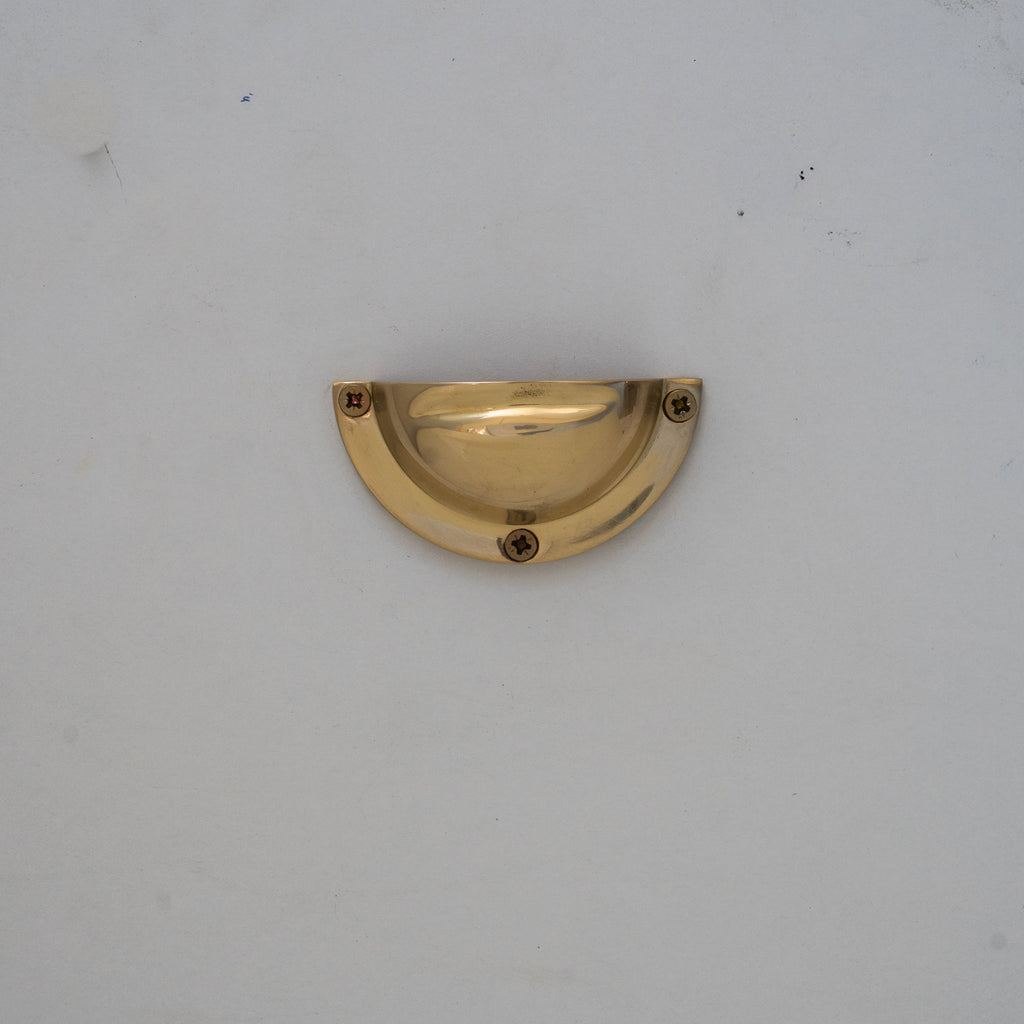 x3 Brass Kitchen Cup Handles, Handmade Cabinet Knobs, Unlacquered Brass Cup Pull Handles
