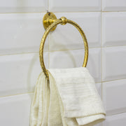 Unlacquered Brass Bathroom Towel Holder, Wall Mount Brass Towel Holder, Hand Etched Towel Ring