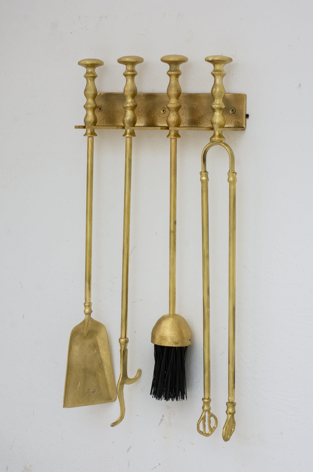 Wall-Mounted Solid Brass Fireplace Tools, Handcrafted Fireplace Set