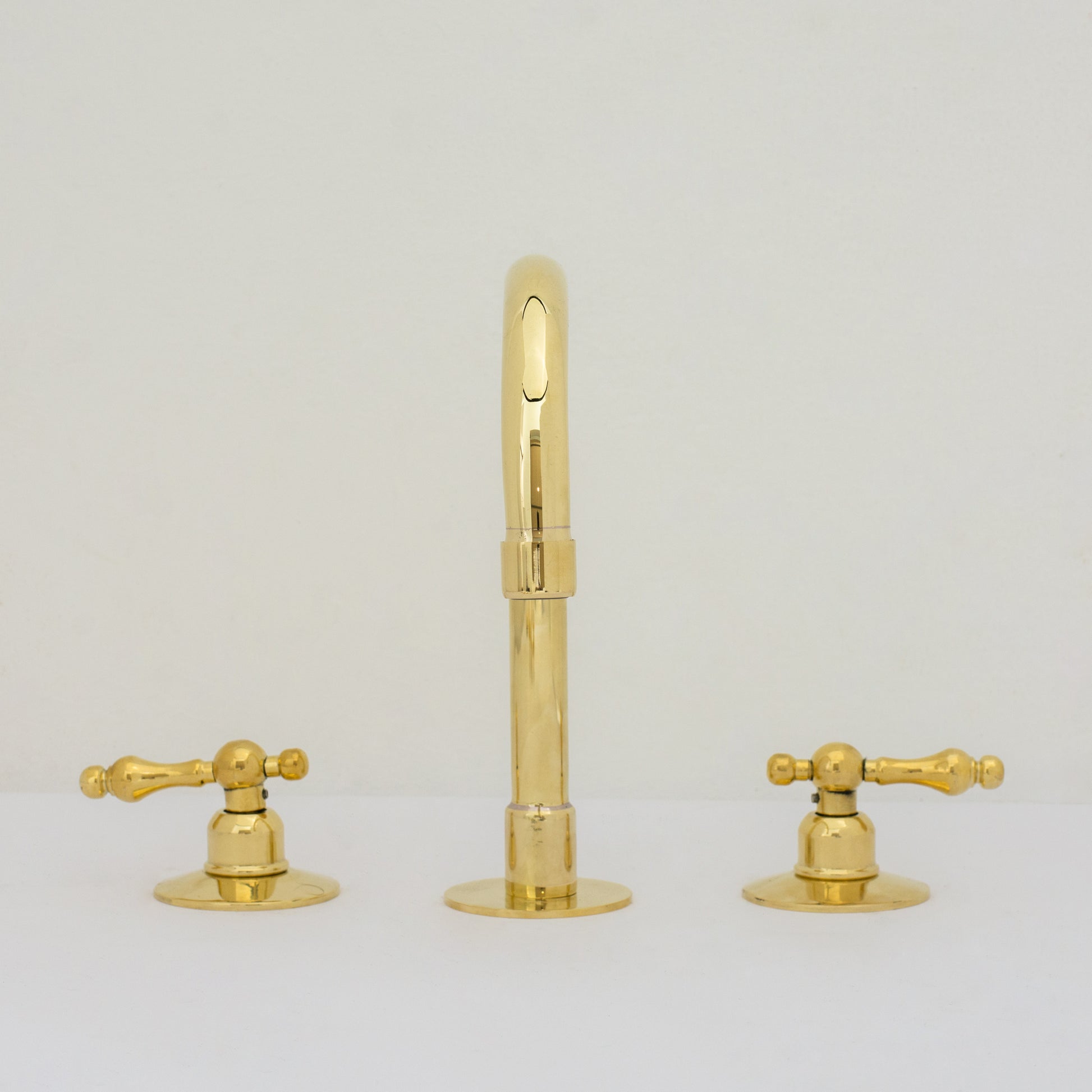 Deck Mounted Unlacquered Brass Faucet, Vanity Sink Faucet, Antique Brass Bathroom Faucet
