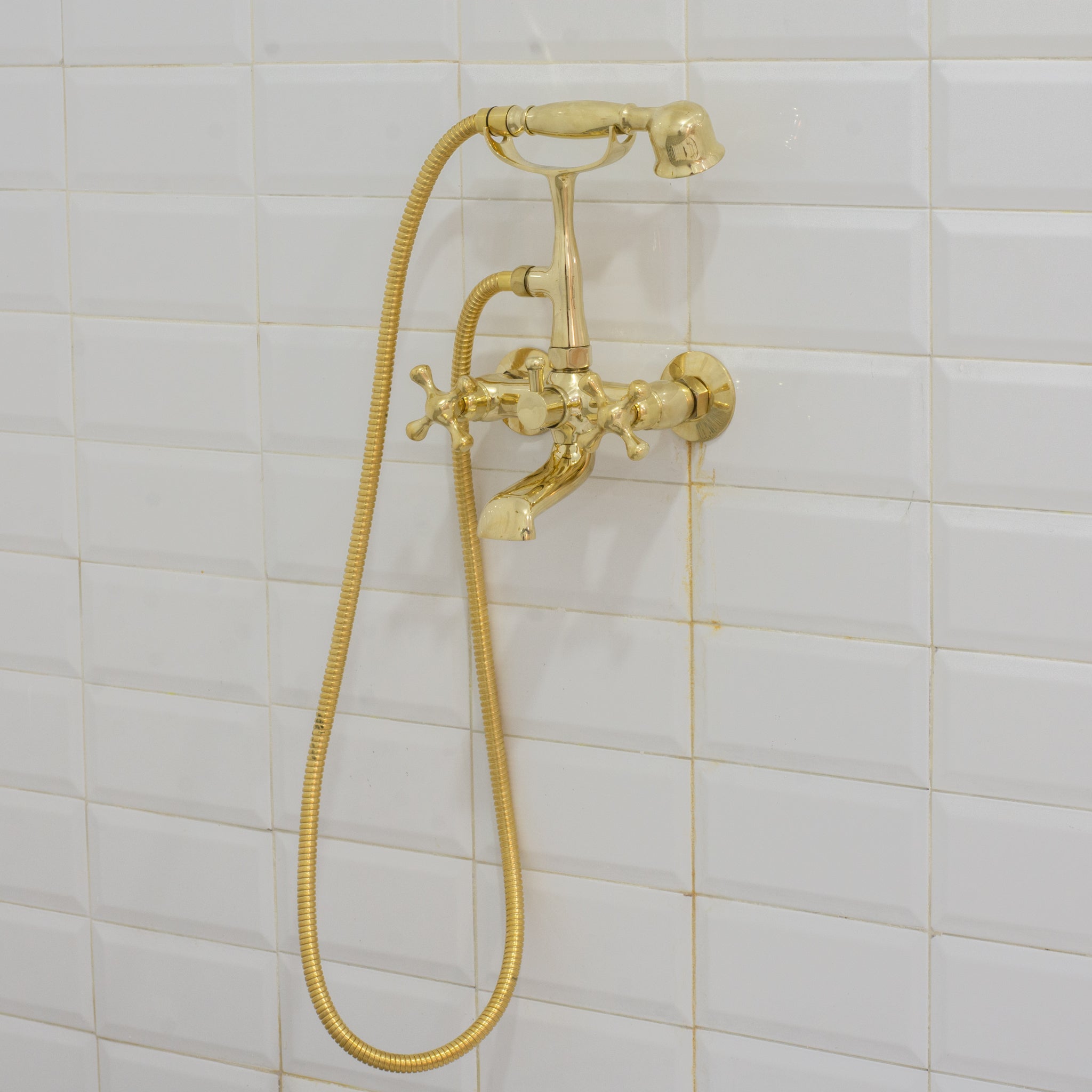 Unlacquered Solid Brass Telephone Tub Filler with Handheld