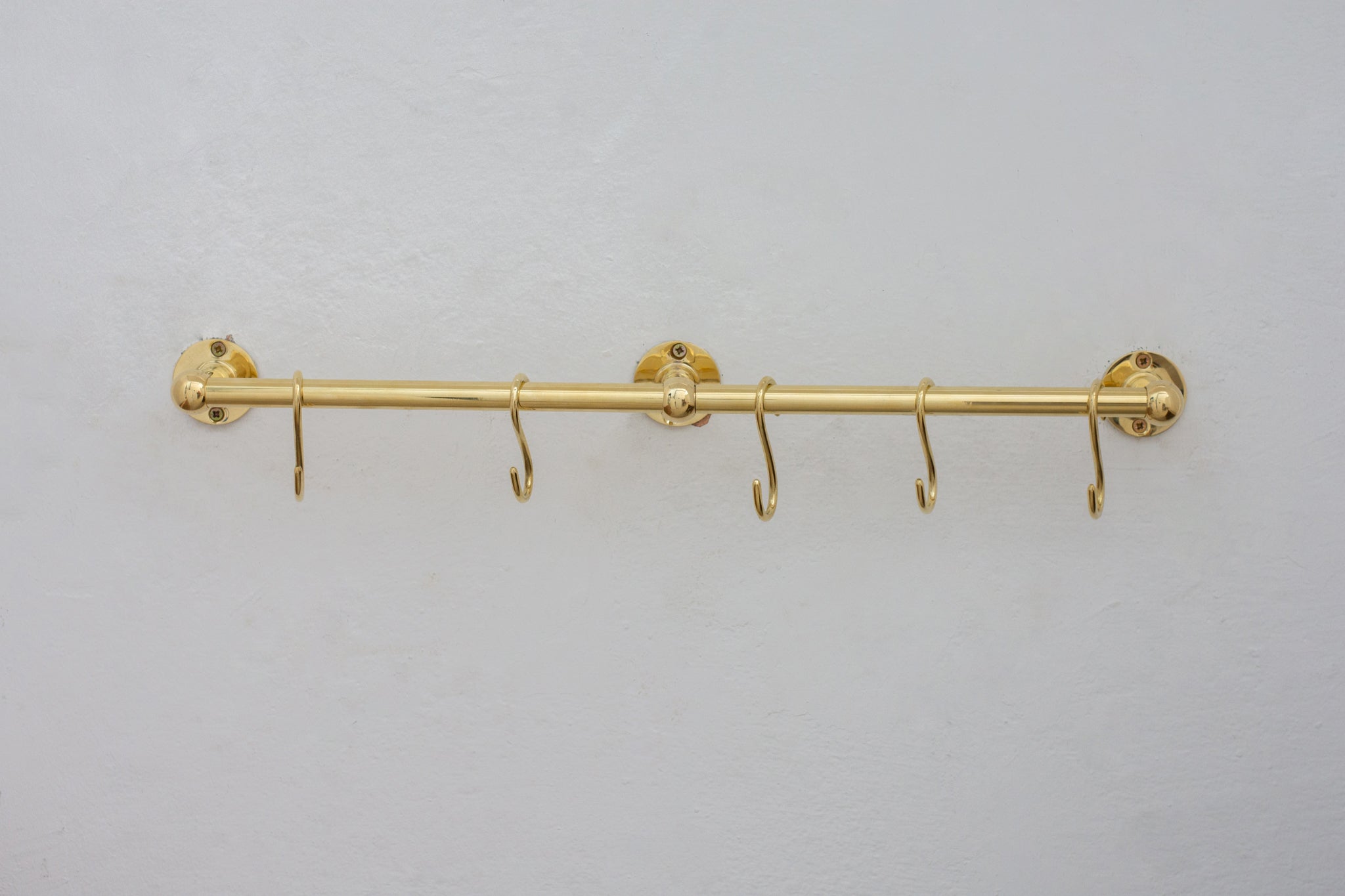 Unlacquered Brass Kitchen Rods, Pot Rail With S Hooks, Pan Rack organizer, Wall Mounted Brass Kitchen Rod with Hooks